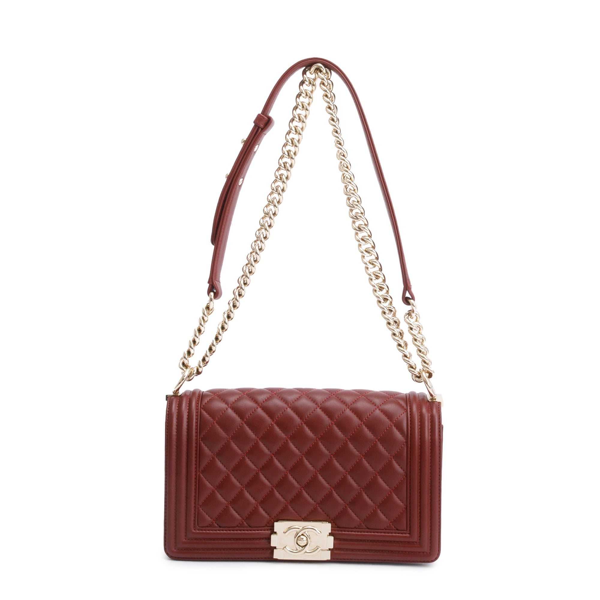 Chanel Burgundy Quilted Lambskin Medium Boy Bag w/ Box & Authenticity Card