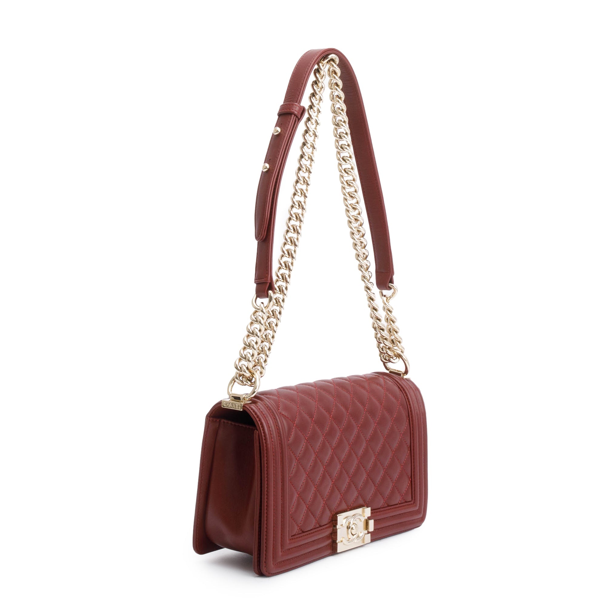 Chanel Burgundy Quilted Lambskin Medium Boy Bag w/ Box & Authenticity Card