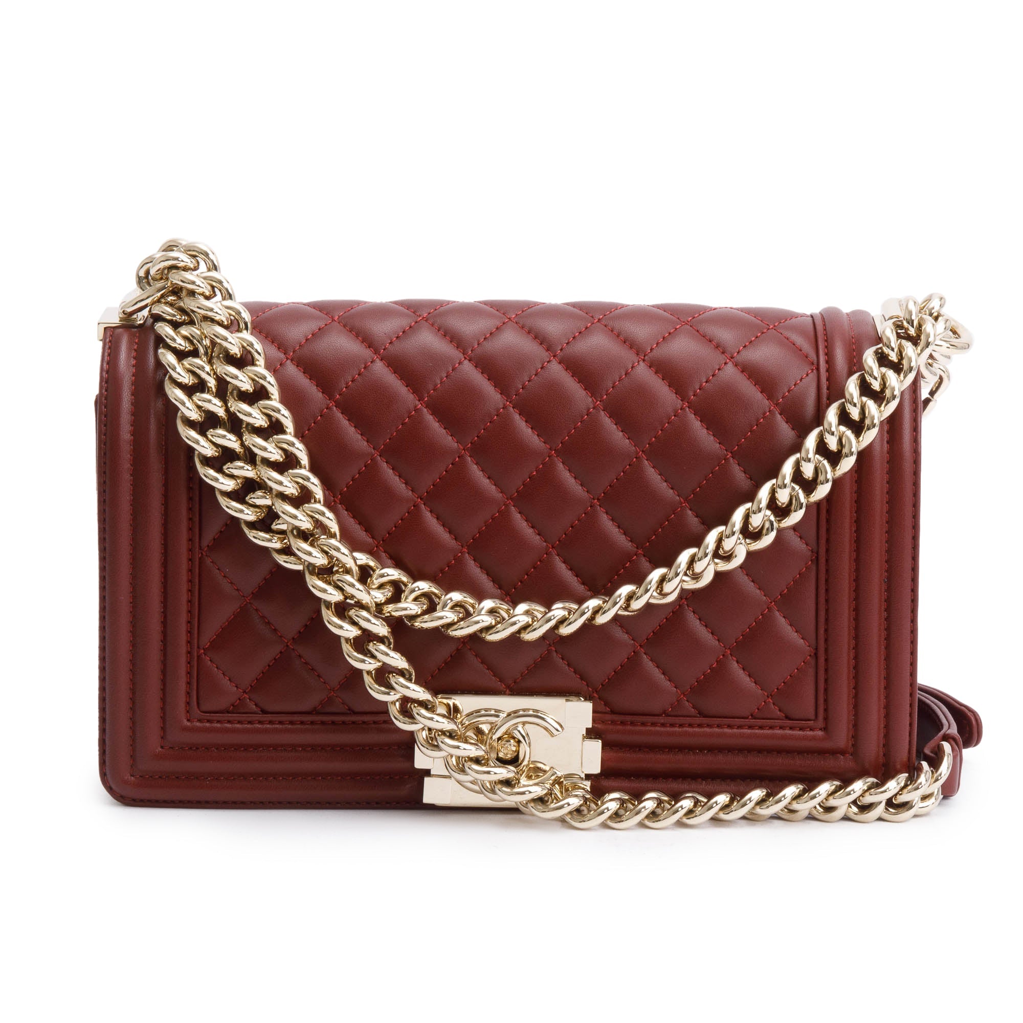 Chanel Burgundy Quilted Lambskin Medium Boy Bag w/ Box & Authenticity Card