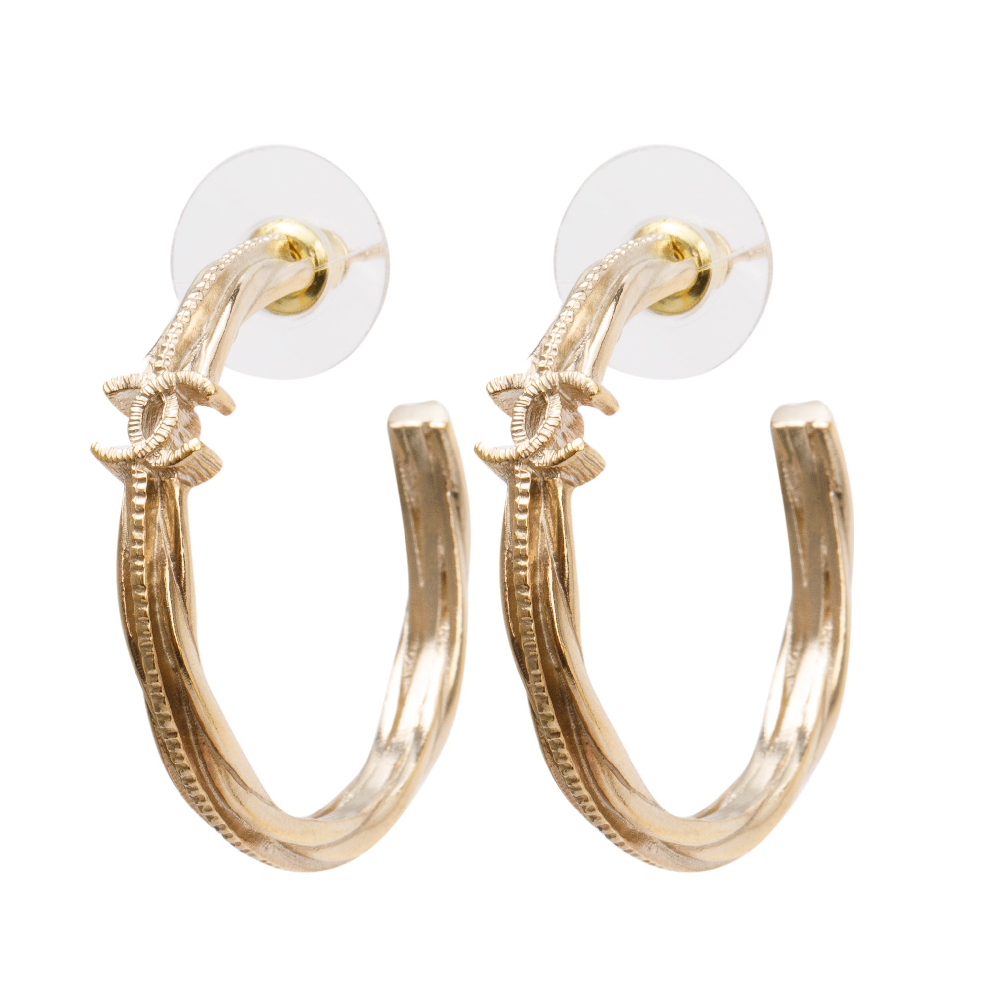 Chanel CC Textured Hoop Earrings w/ Box