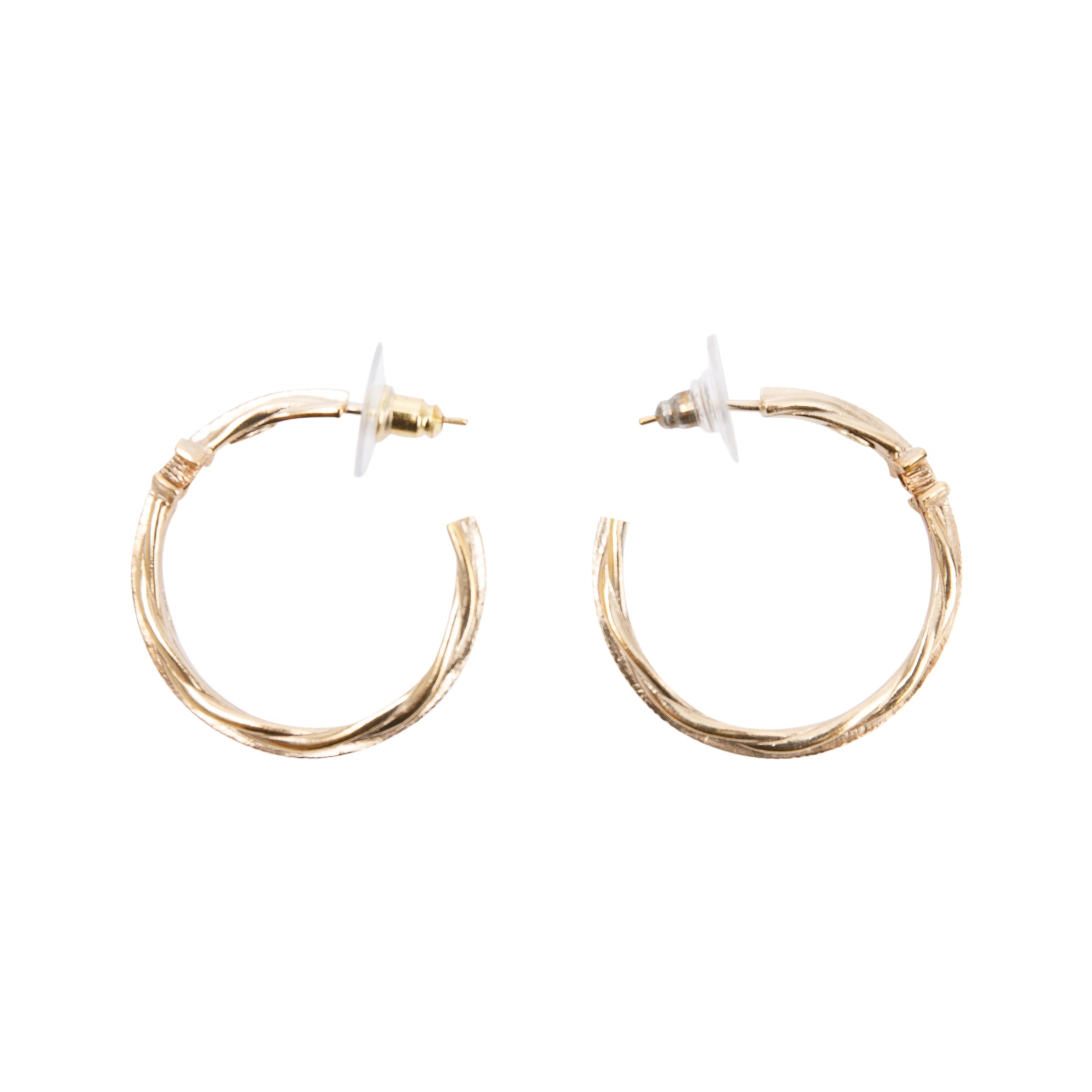 Chanel CC Textured Hoop Earrings w/ Box