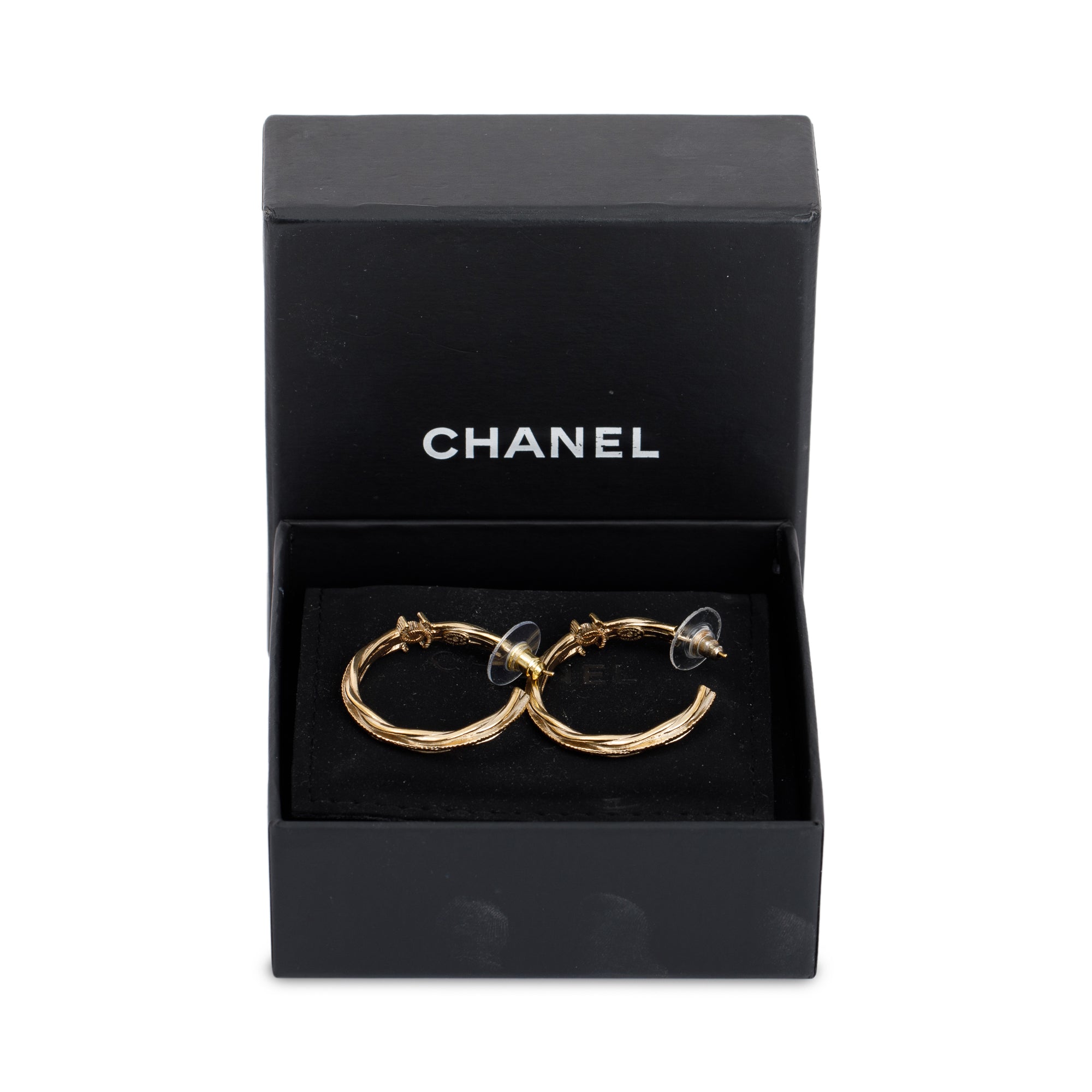 Chanel CC Textured Hoop Earrings w/ Box
