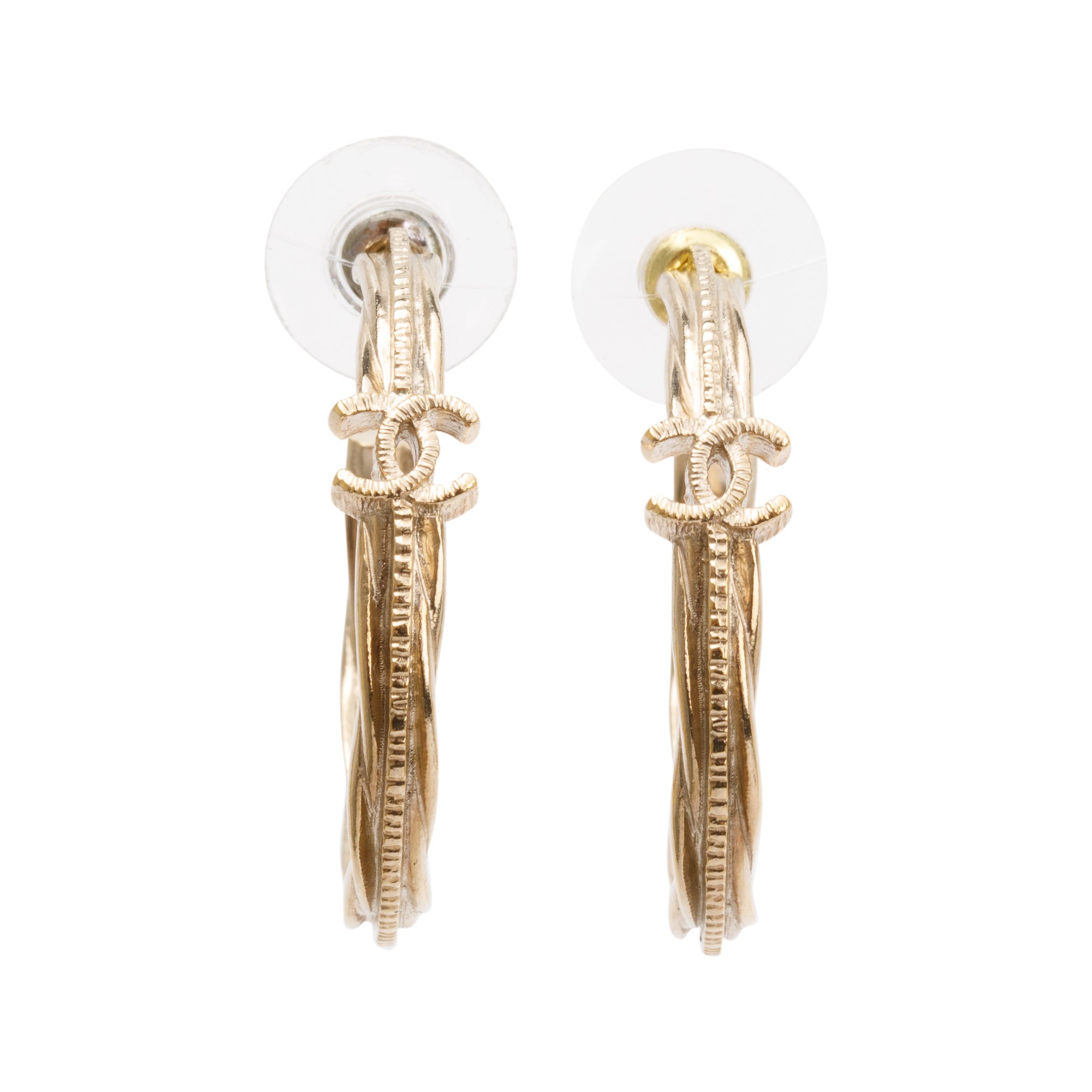 Chanel CC Textured Hoop Earrings w/ Box