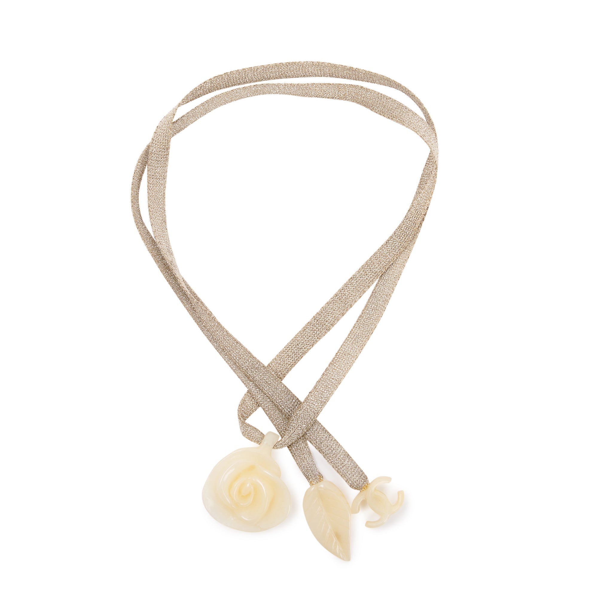 Chanel Camellia Coco Mark Resin Pendant Choker Necklace w/ Box