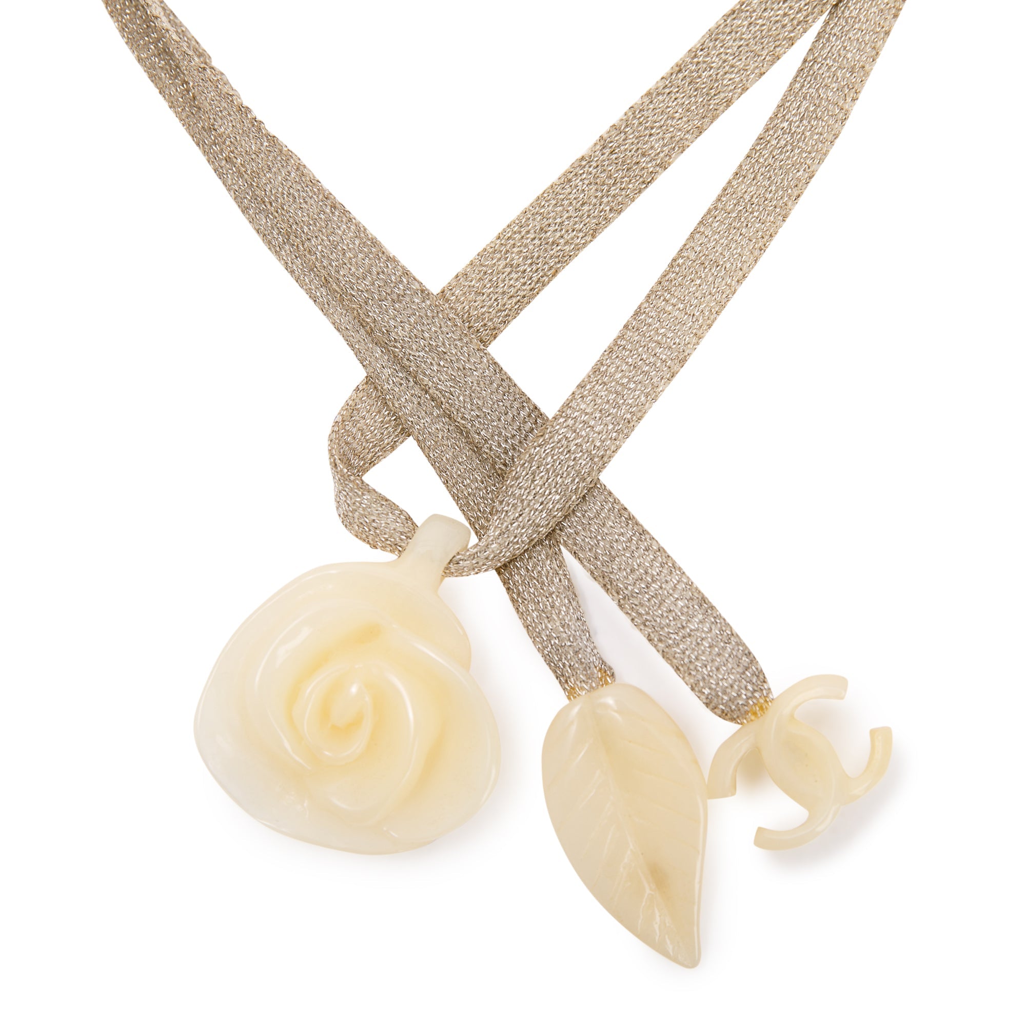 Chanel Camellia Coco Mark Resin Pendant Choker Necklace w/ Box