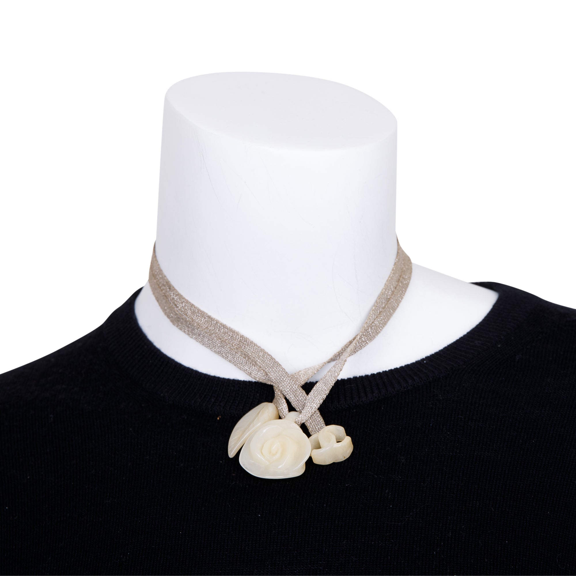 Chanel Camellia Coco Mark Resin Pendant Choker Necklace w/ Box