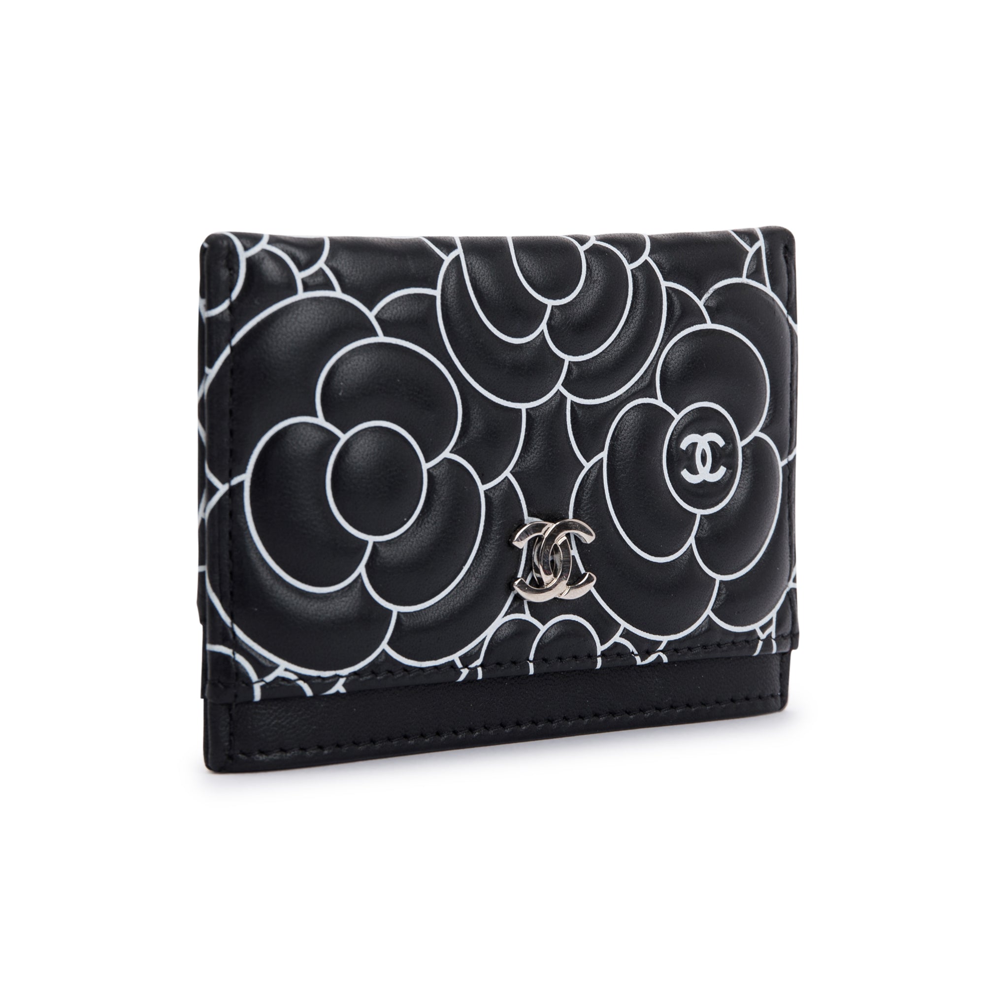 Chanel Camellia Embossed Lambskin Card Holder w/ Box