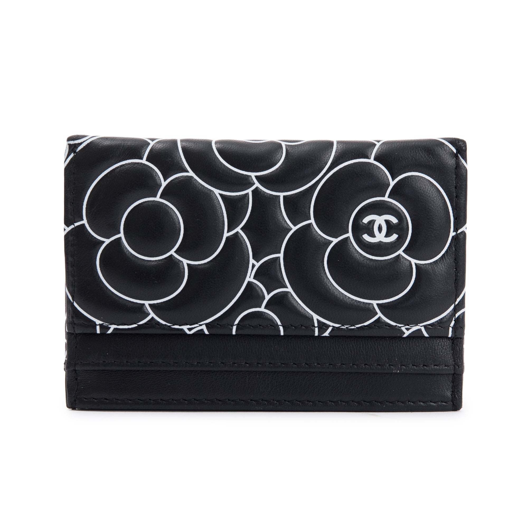 Chanel Camellia Embossed Lambskin Card Holder w/ Box