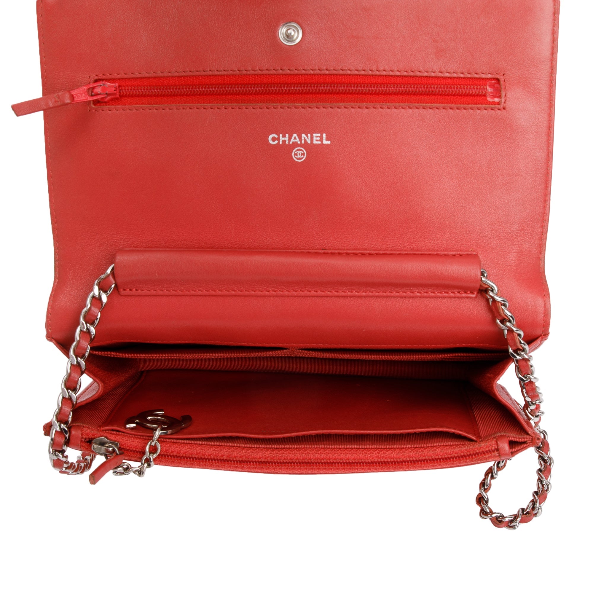 Chanel Coral Patent Leather Classic Wallet on Chain