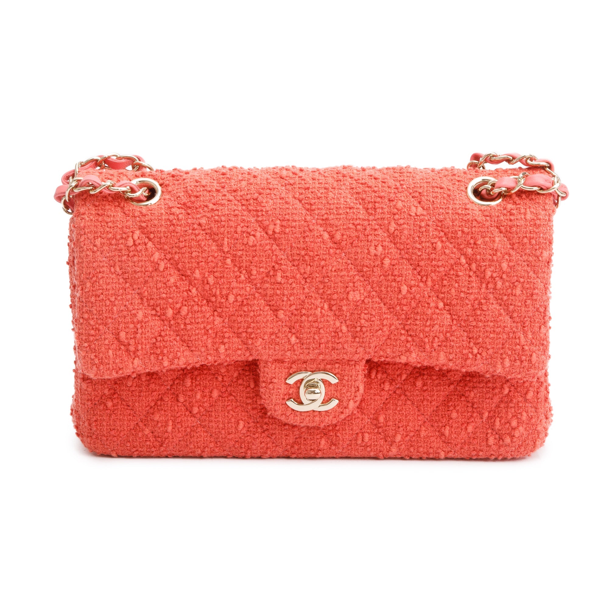 Chanel Coral Tweed Classic Medium Double Flap Bag
