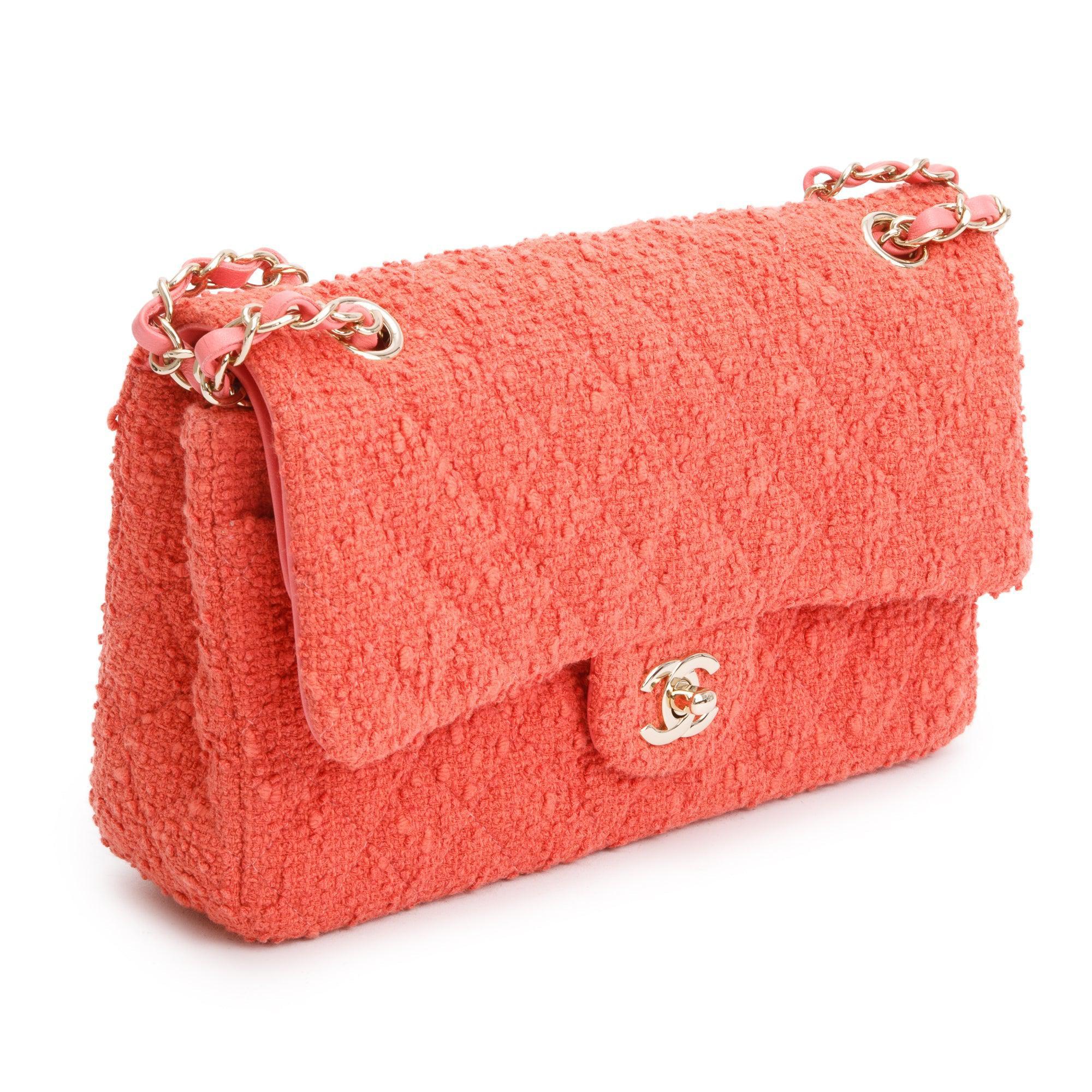 Chanel Coral Tweed Classic Medium Double Flap Bag