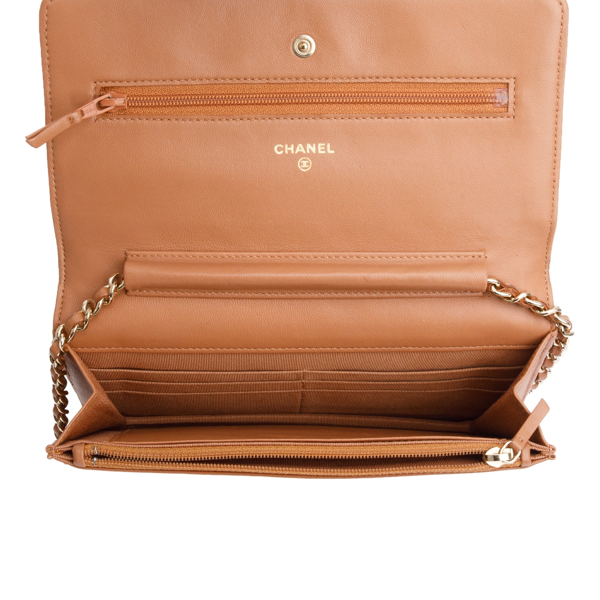 Chanel Dark Beige Quilted Lambskin Leather Classic Wallet on Chain