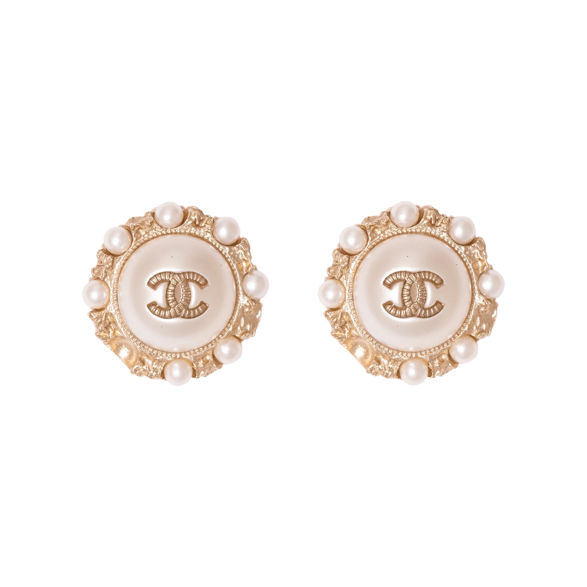 Chanel Faux Pearl CC Logo Stud Earrings