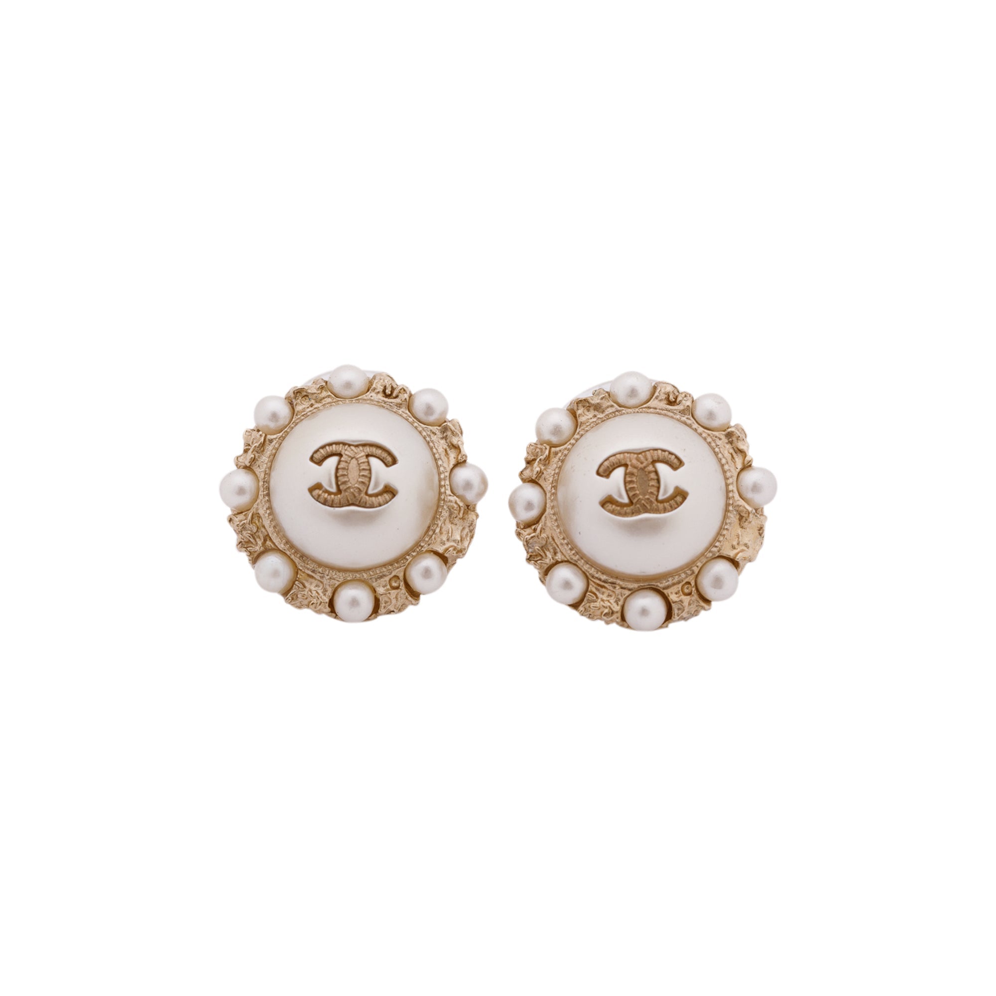 Chanel Faux Pearl CC Logo Stud Earrings