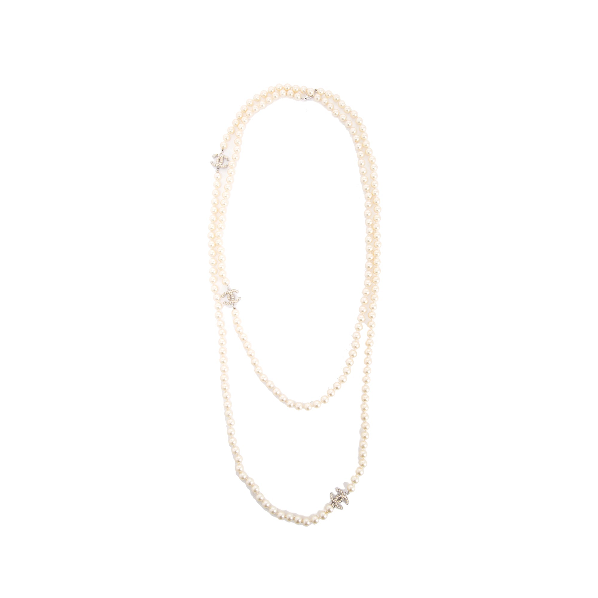 Chanel Faux Pearl CC Long Necklace, 76" Long