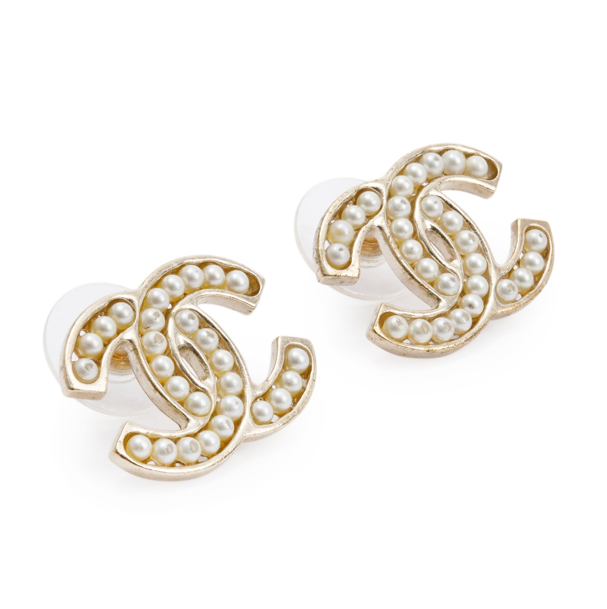 Chanel Faux Pearl CC Stud Earrings