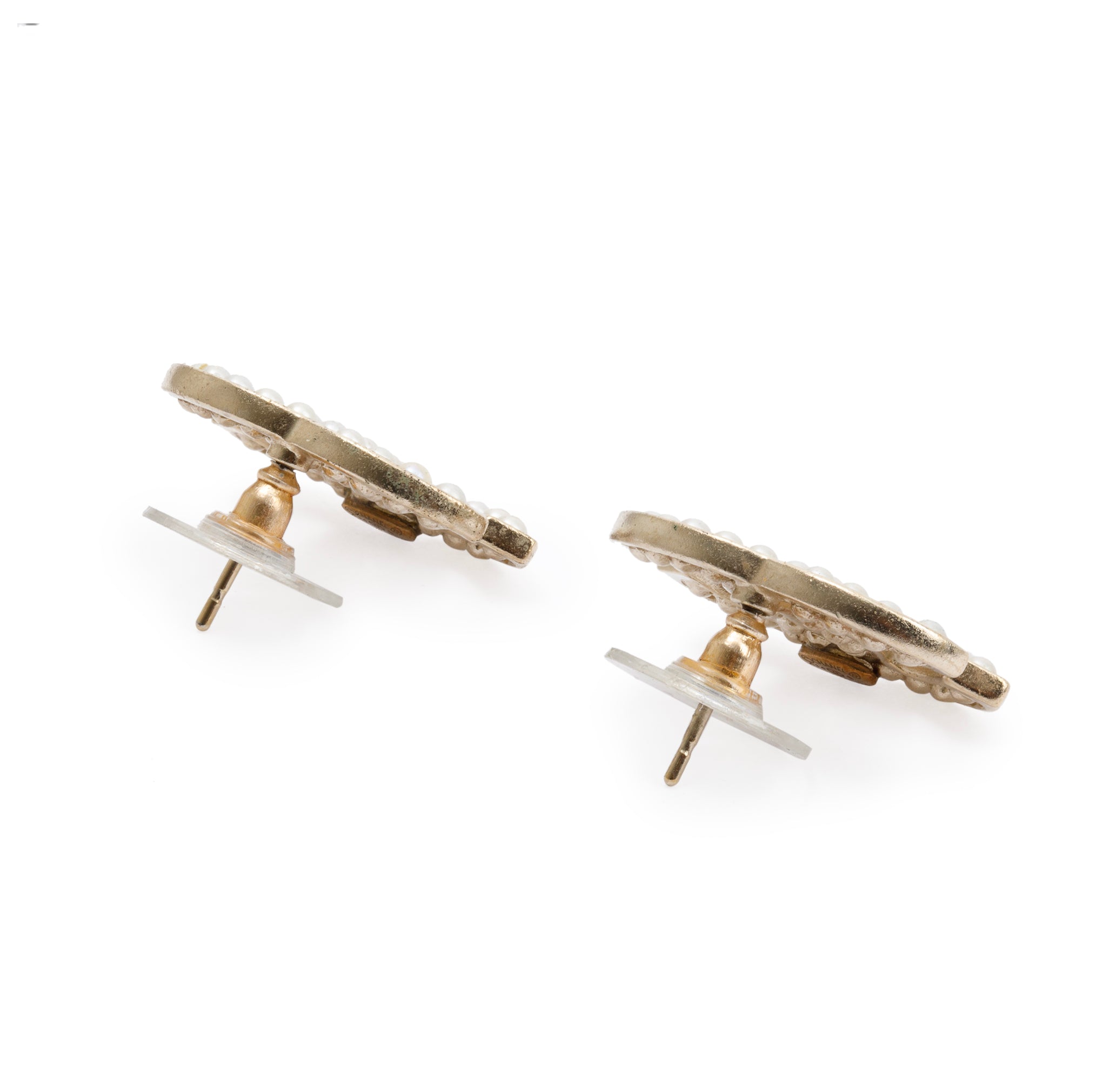 Chanel Faux Pearl CC Stud Earrings