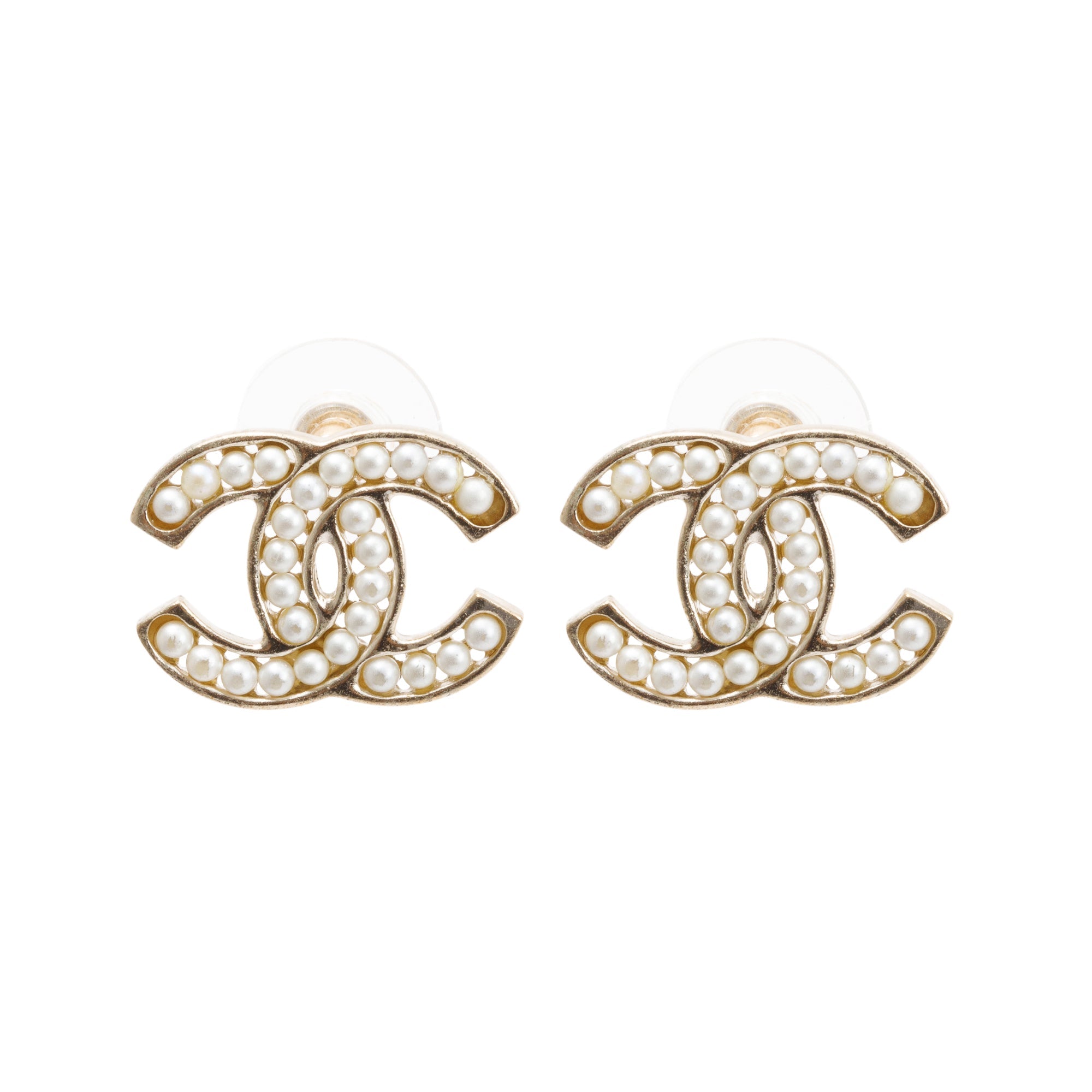 Chanel Faux Pearl CC Stud Earrings
