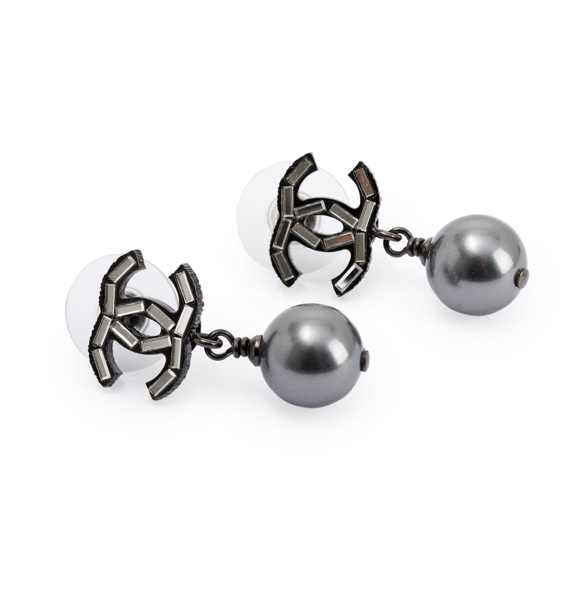 Chanel Faux Pearl & Strass CC Drop Earrings