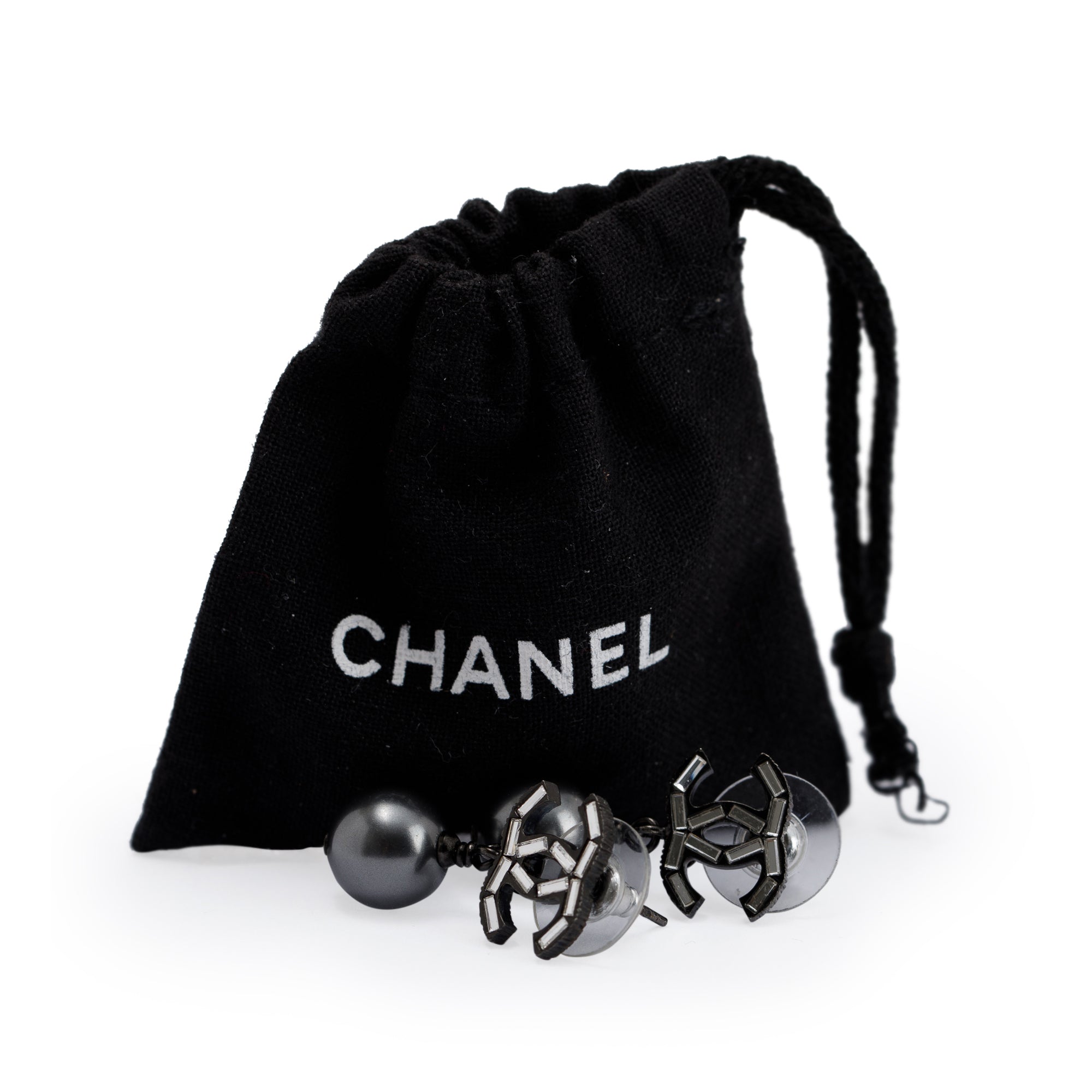 Chanel Faux Pearl & Strass CC Drop Earrings