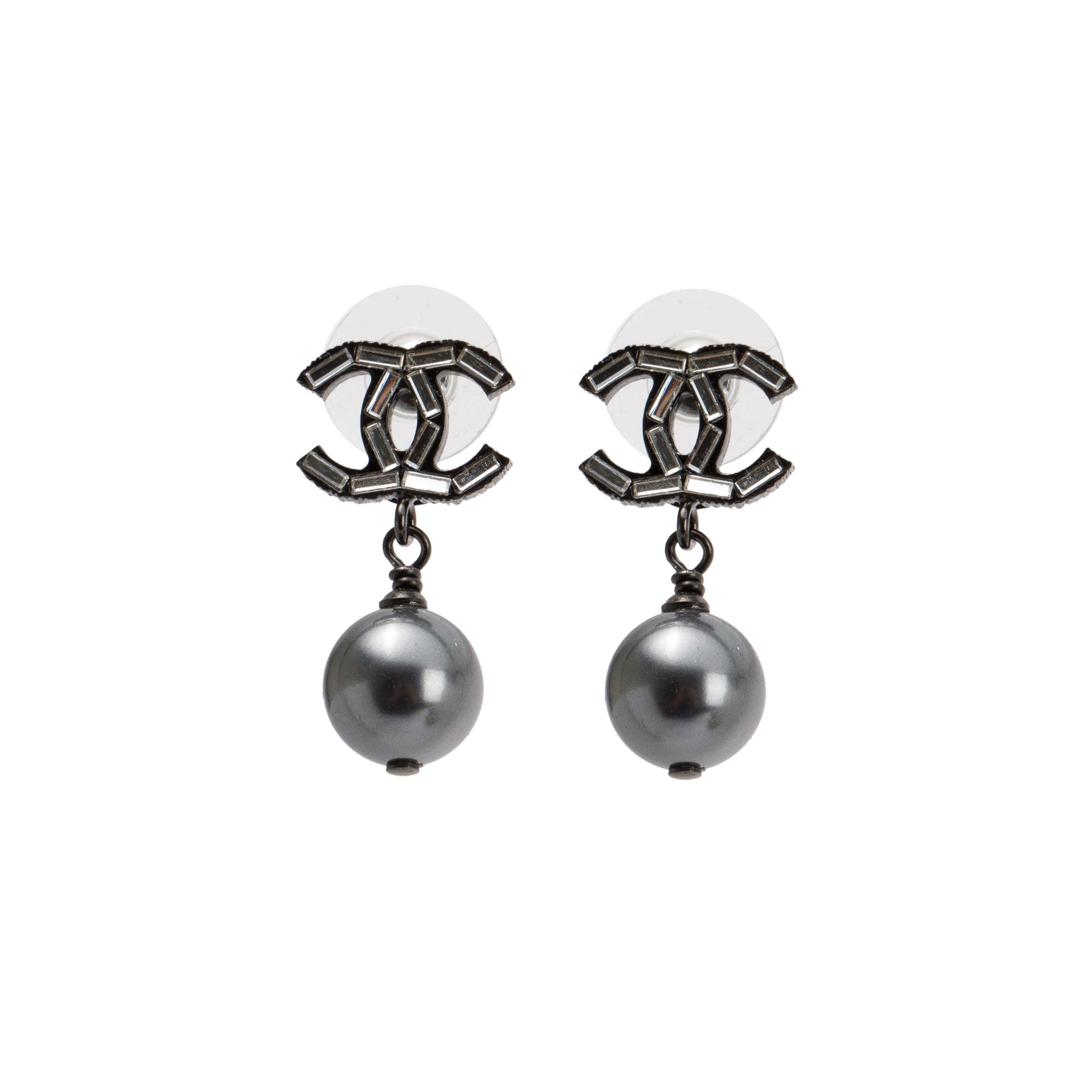 Chanel Faux Pearl & Strass CC Drop Earrings