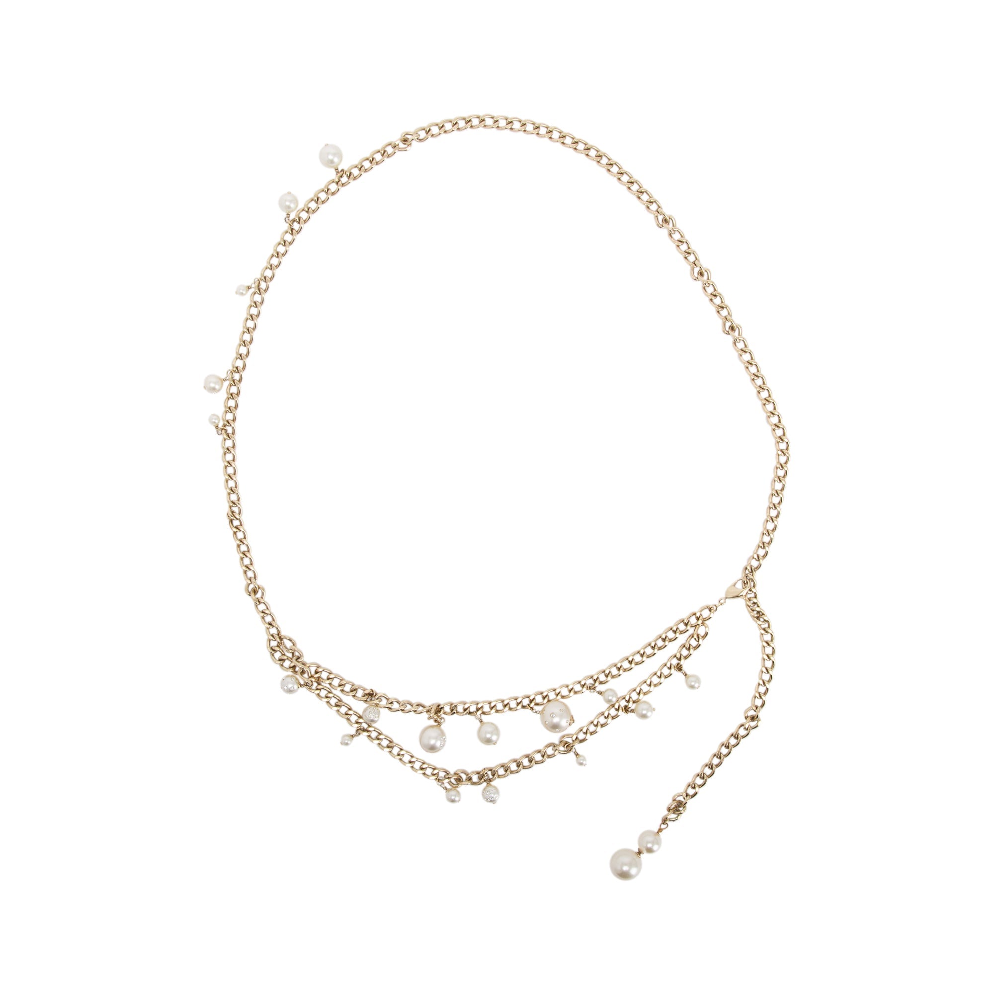 Chanel Faux Pearl & Strass Chain-Link Belt w/ Box