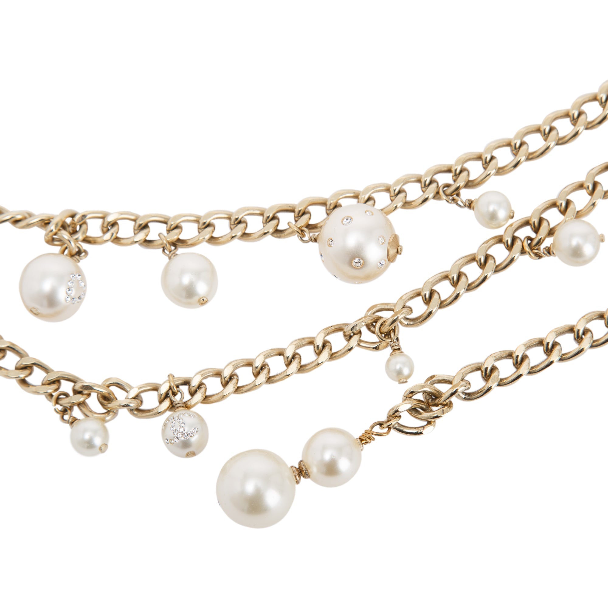 Chanel Faux Pearl & Strass Chain-Link Belt w/ Box