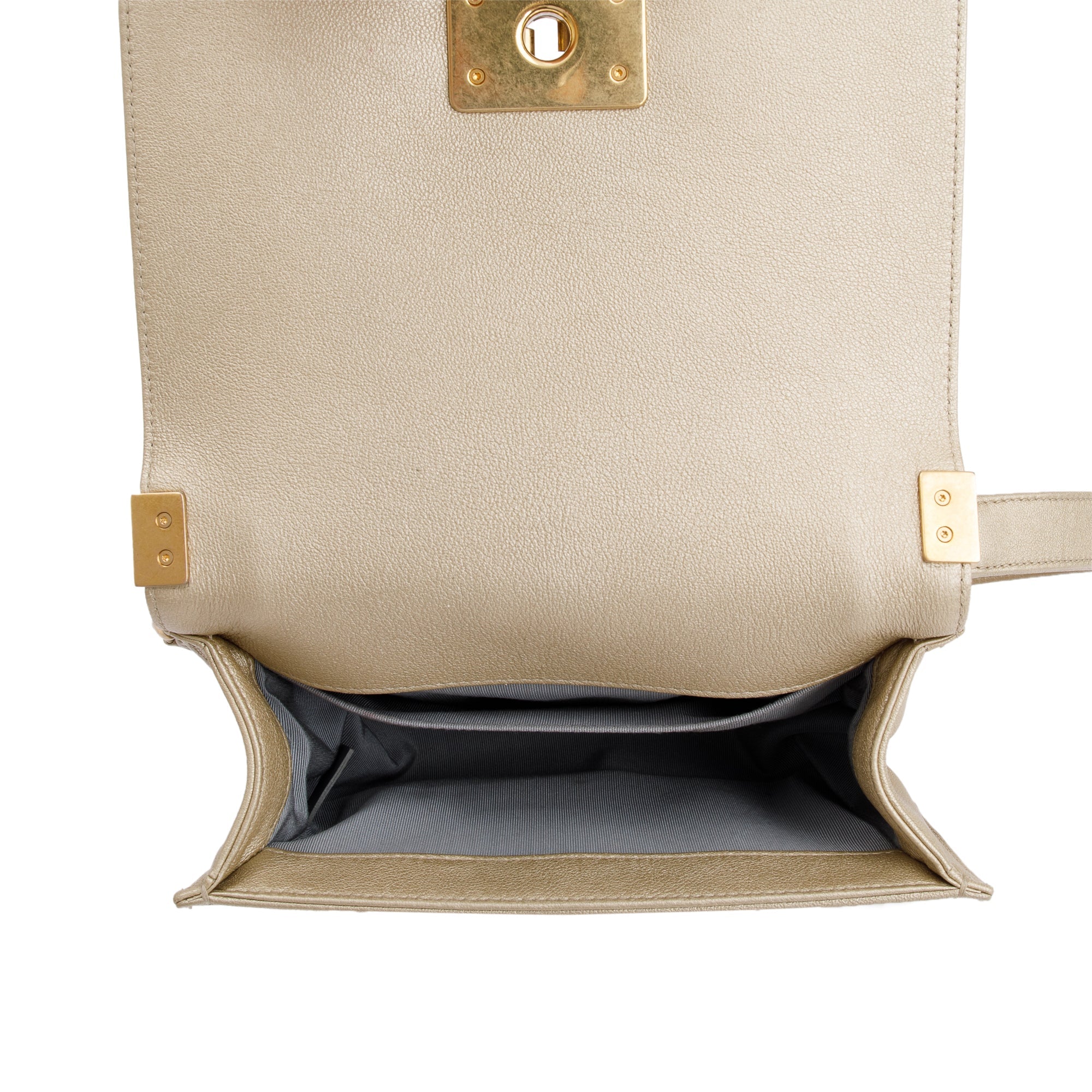 Chanel Gold Metallic Lambskin Leather CC Cutout Small Boy Bag