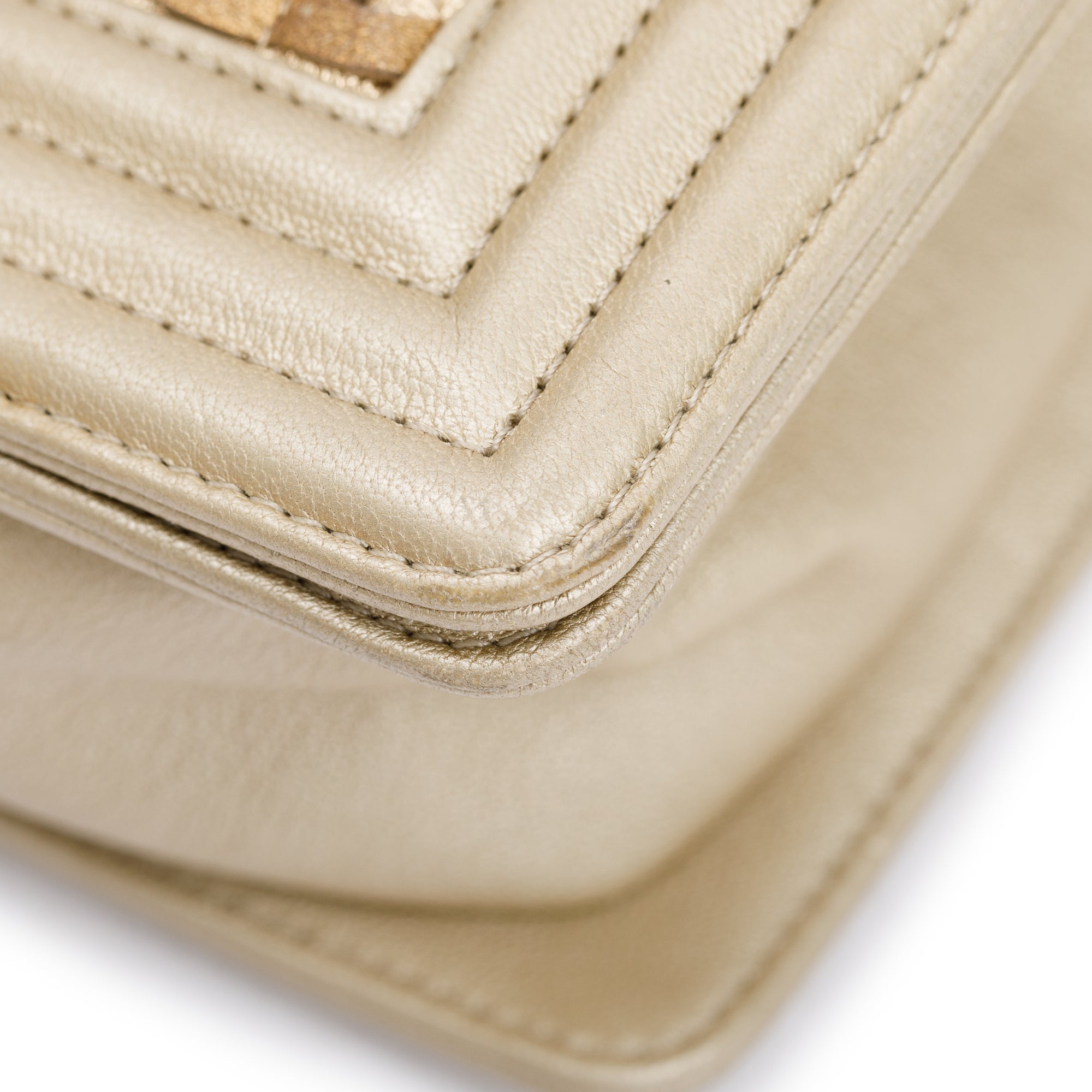 Chanel Gold Metallic Lambskin Leather CC Cutout Small Boy Bag