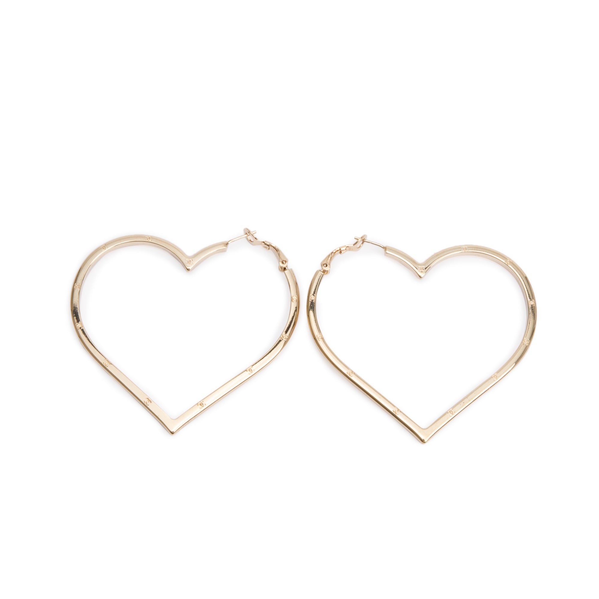 Chanel Gold Plated CC Heart Hoop Earrings