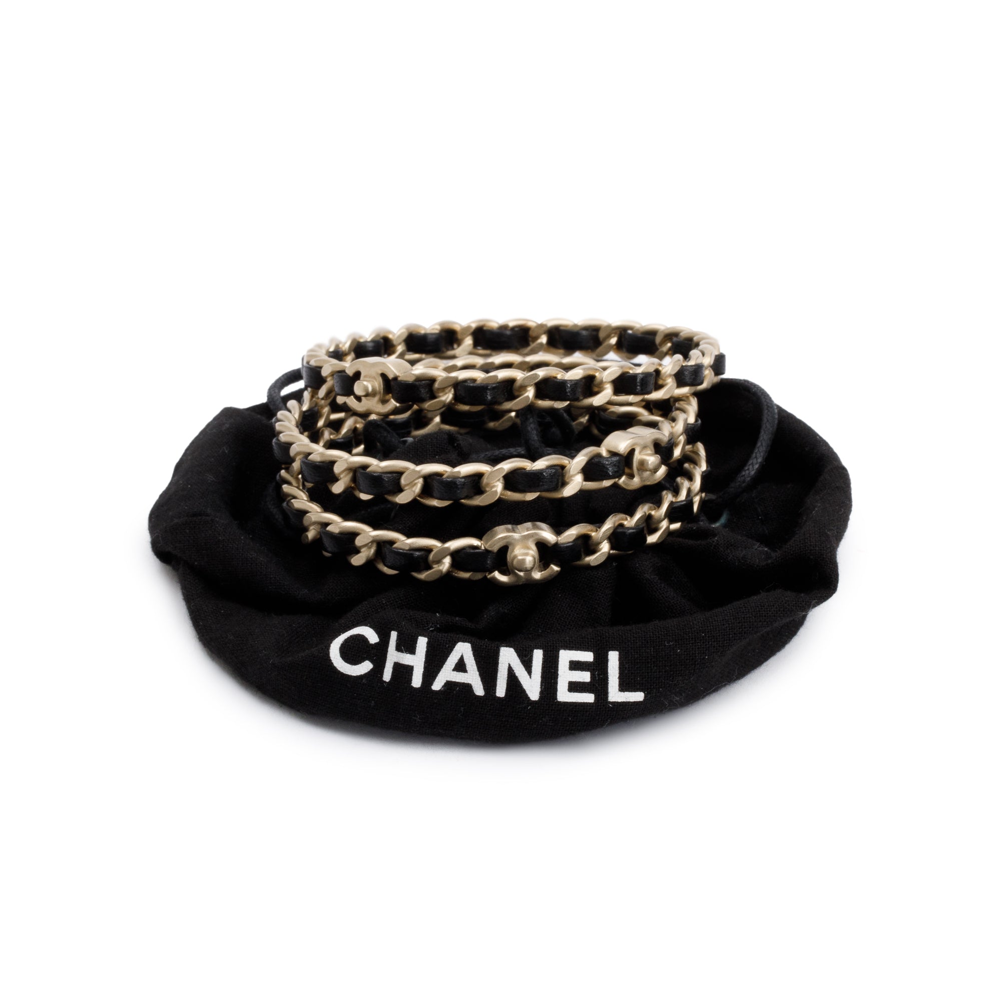 Chanel Gold Plated Chain-Link & Woven Leather Three-Piece Bangle Set