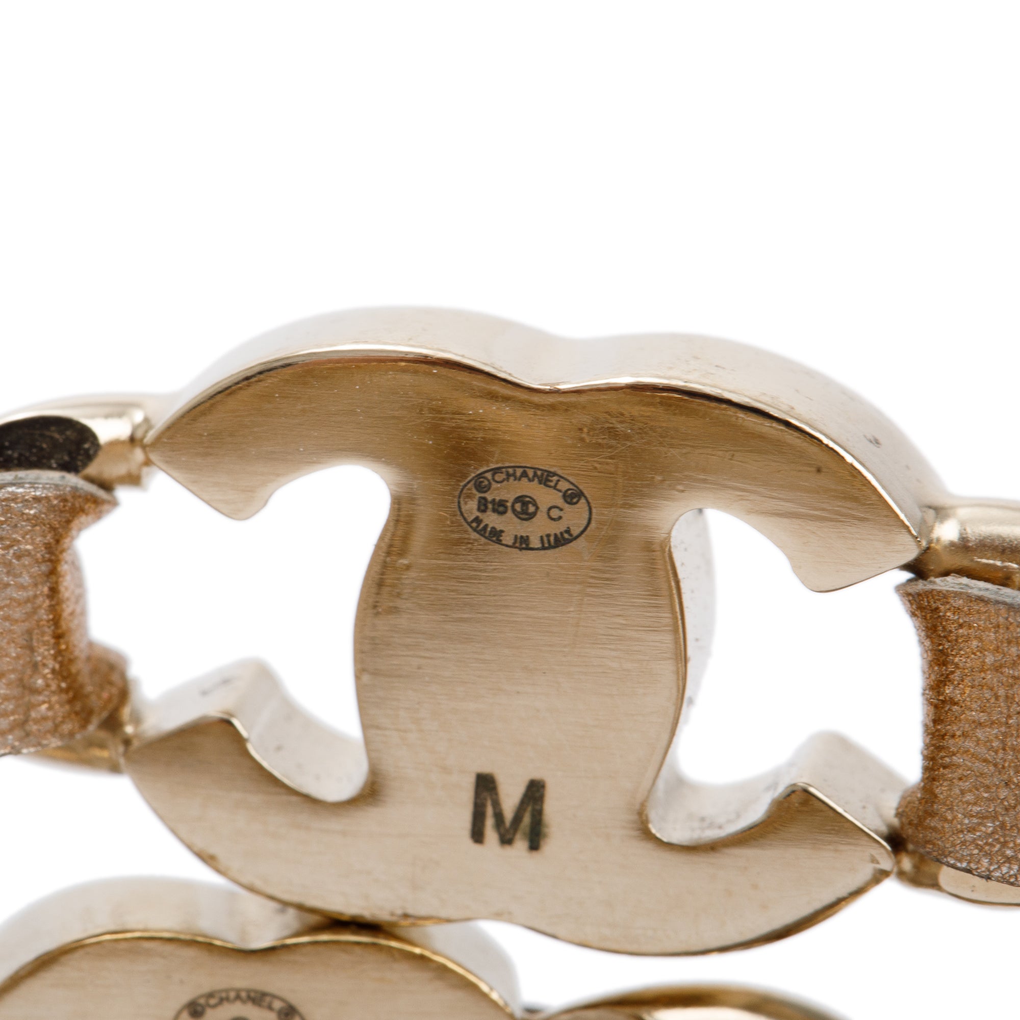 Chanel Gold Plated Chain-Link & Woven Leather Three-Piece Bangle Set