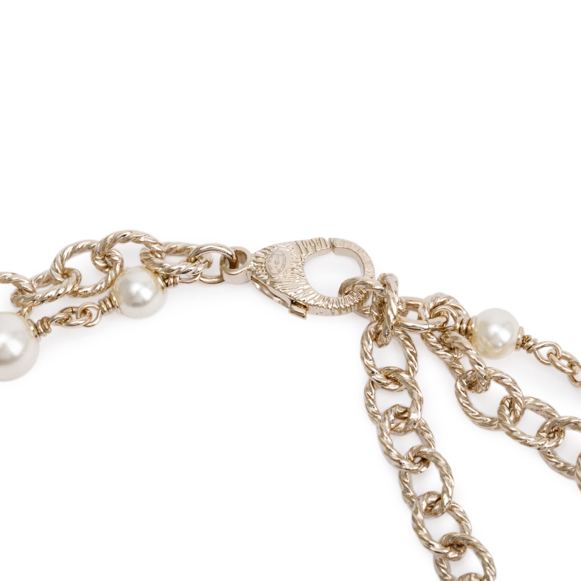 Chanel Gold Plated Faux Pearl CC Double Strand Necklace