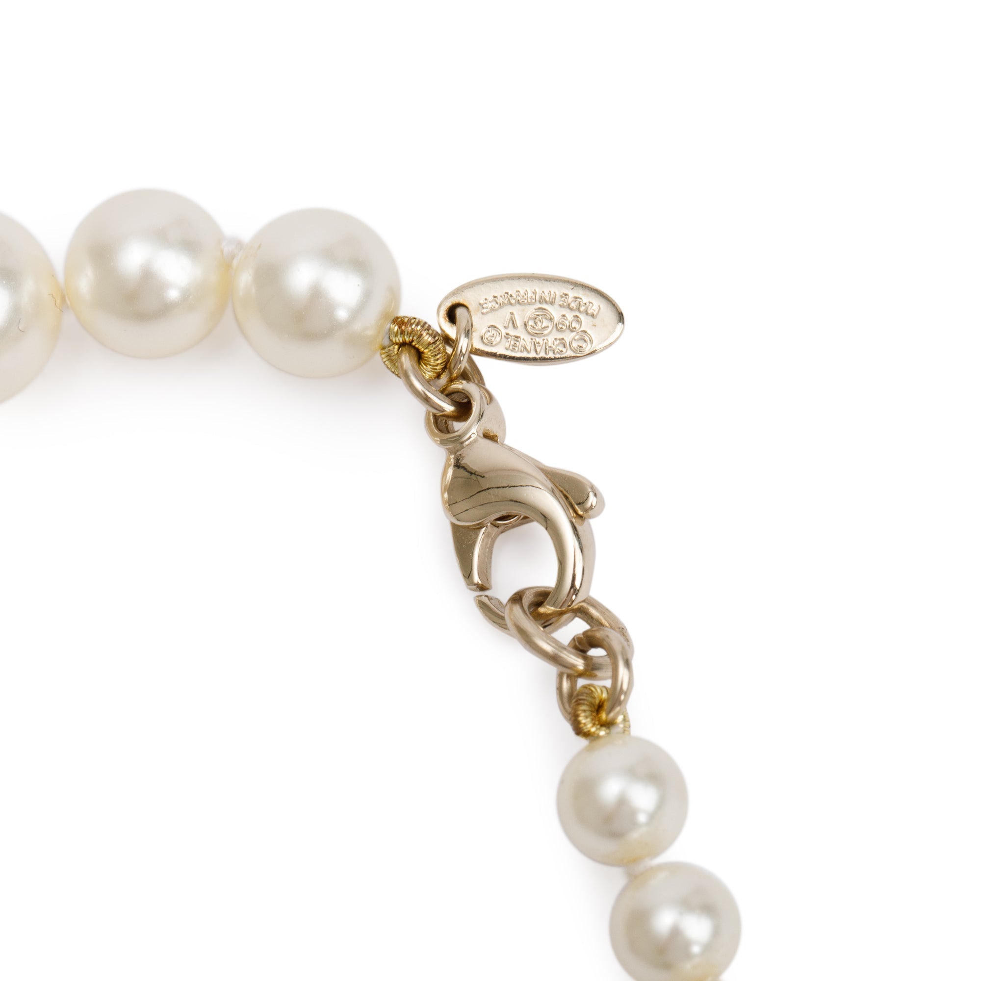 Chanel Gold-Plated Faux Pearl CC Long Strand Necklace w/ Box