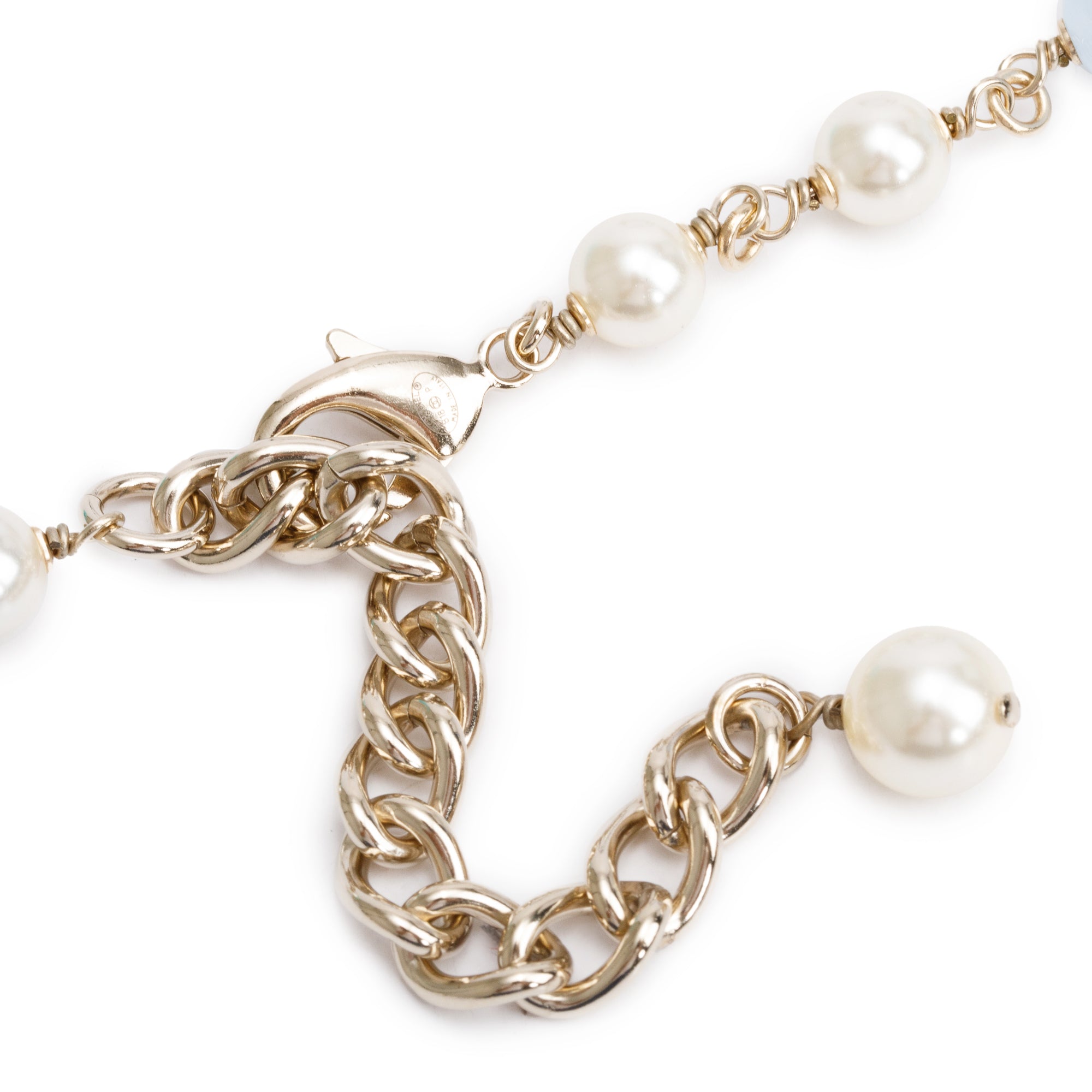 Chanel Gold-Plated Faux Pearl & Resin Bead CC Long Station Necklace