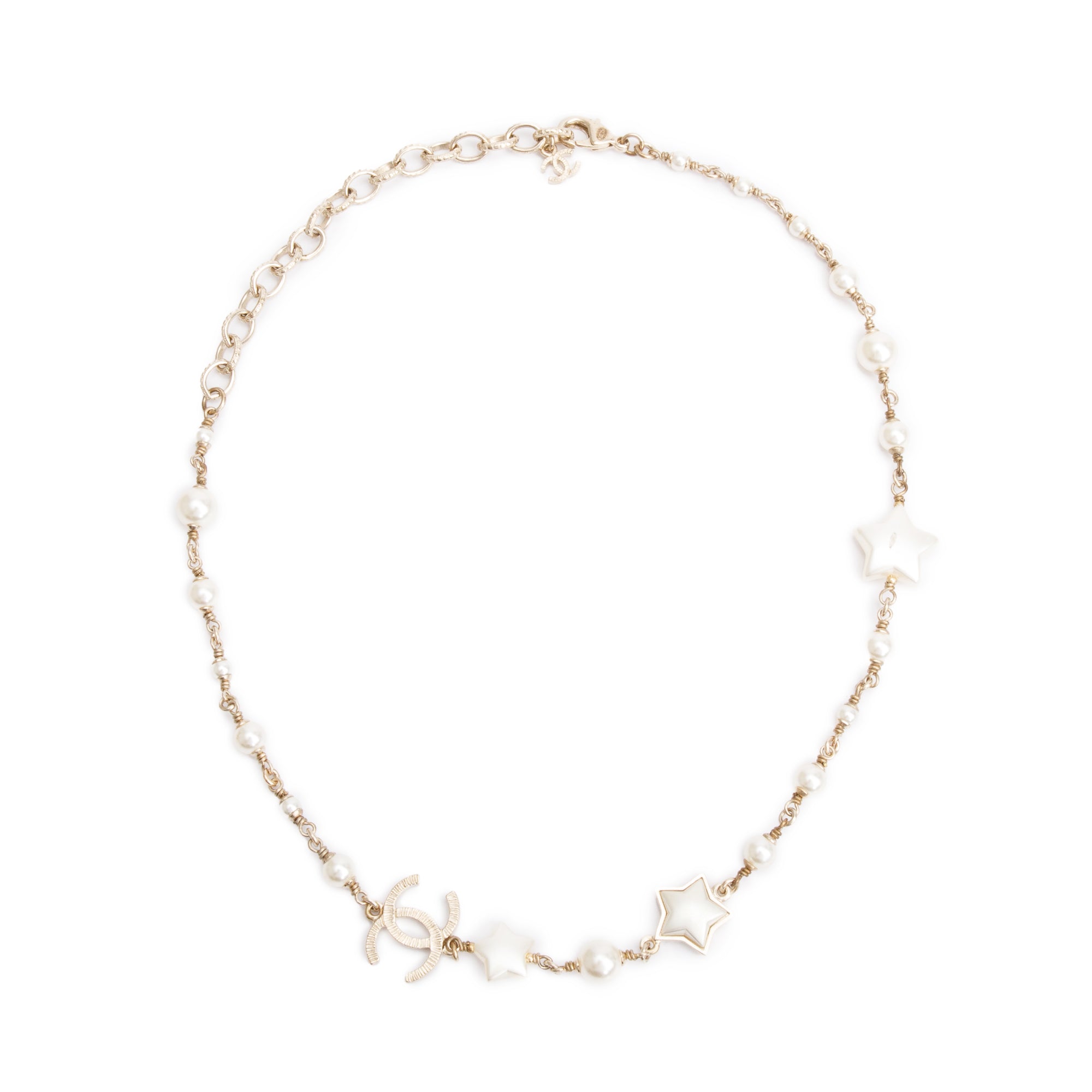 Chanel Gold Plated Faux Pearl Star CC Necklace