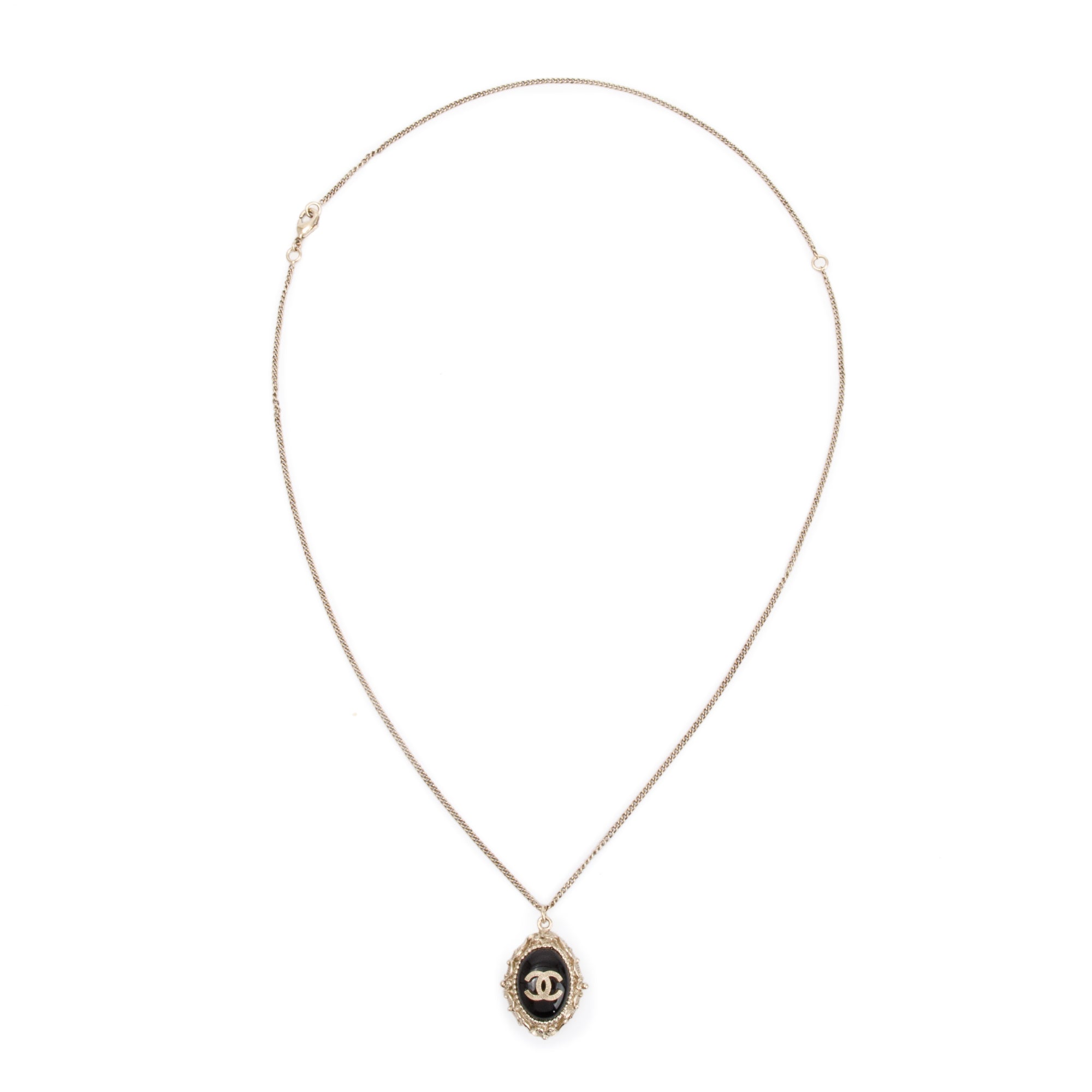 Chanel Gold-Plated Metal Black Resin CC Pendant Necklace w/ Box