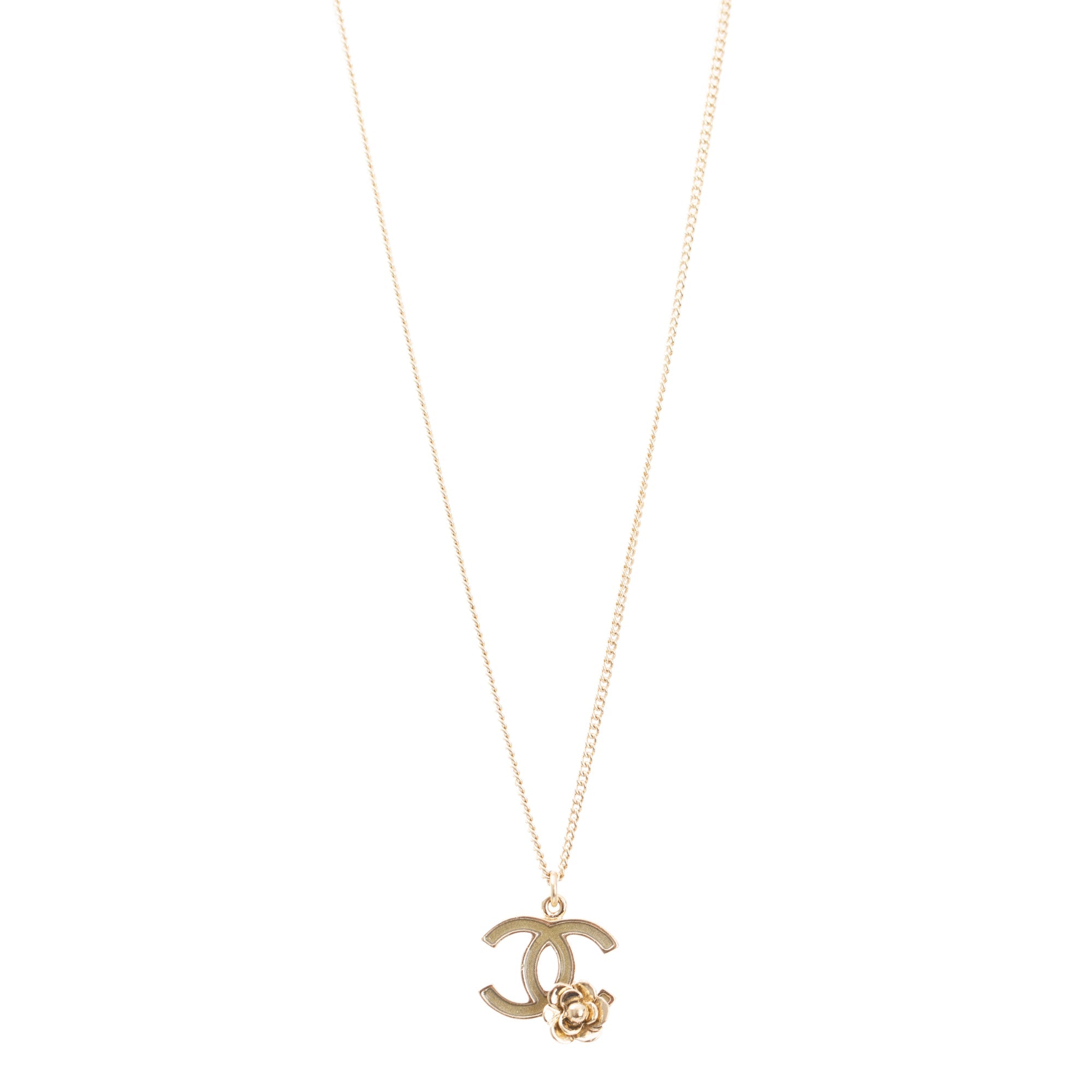 Chanel Gold-Plated Metal CC Camellia Pendant Necklace