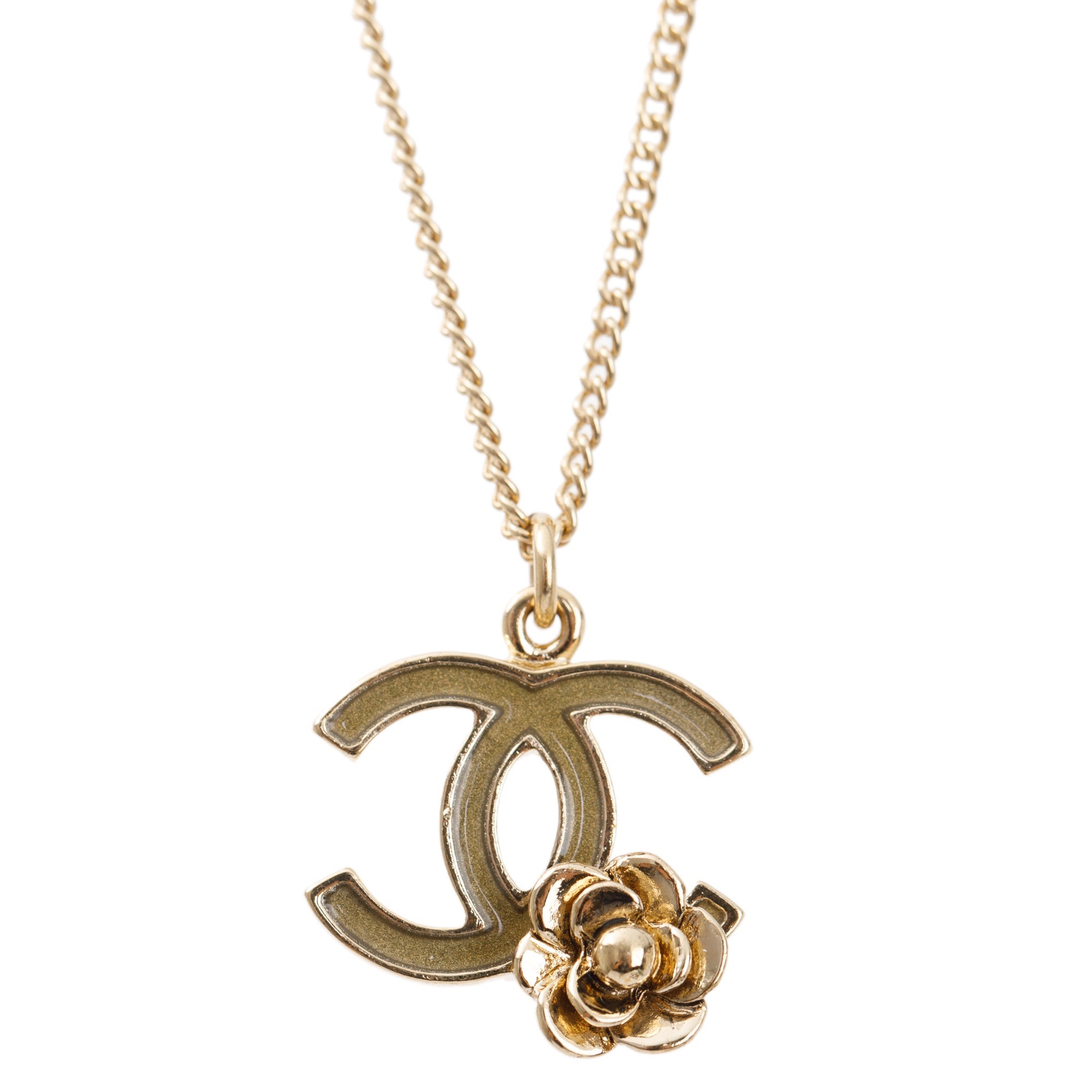 Chanel Gold-Plated Metal CC Camellia Pendant Necklace