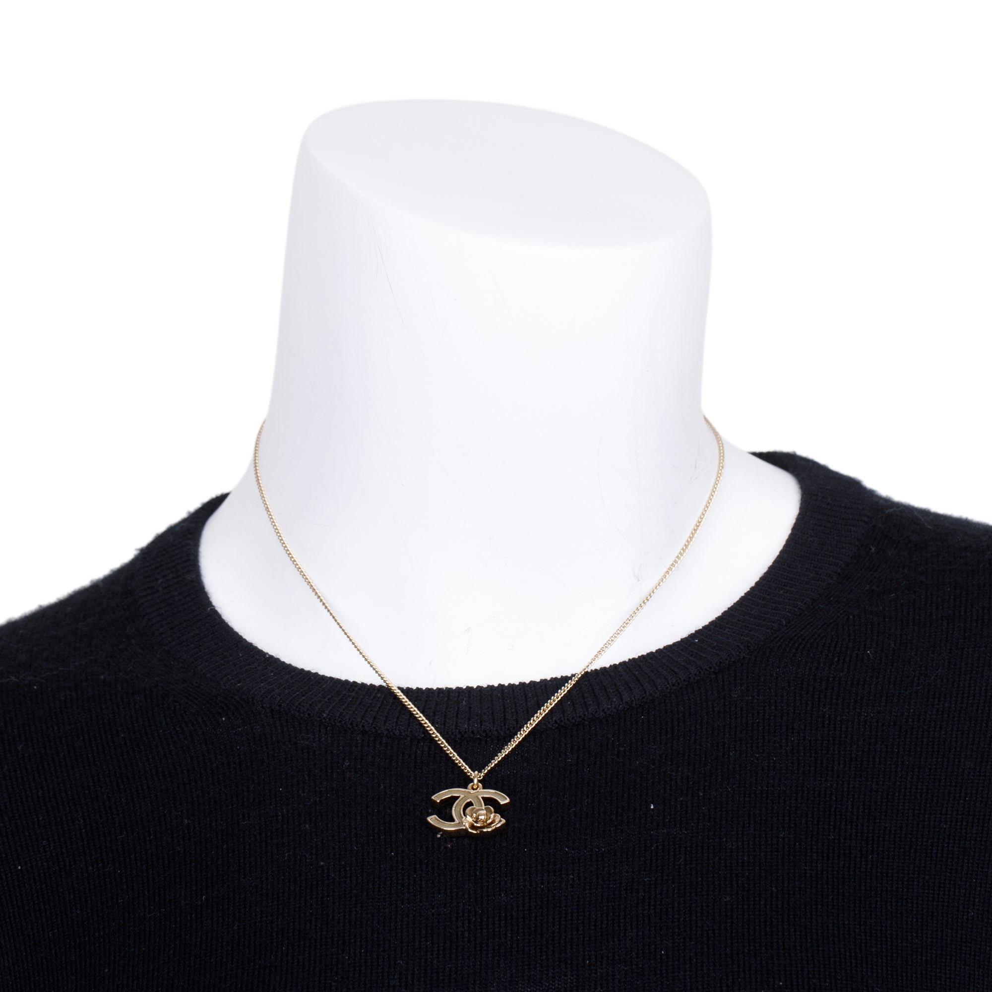 Chanel Gold-Plated Metal CC Camellia Pendant Necklace