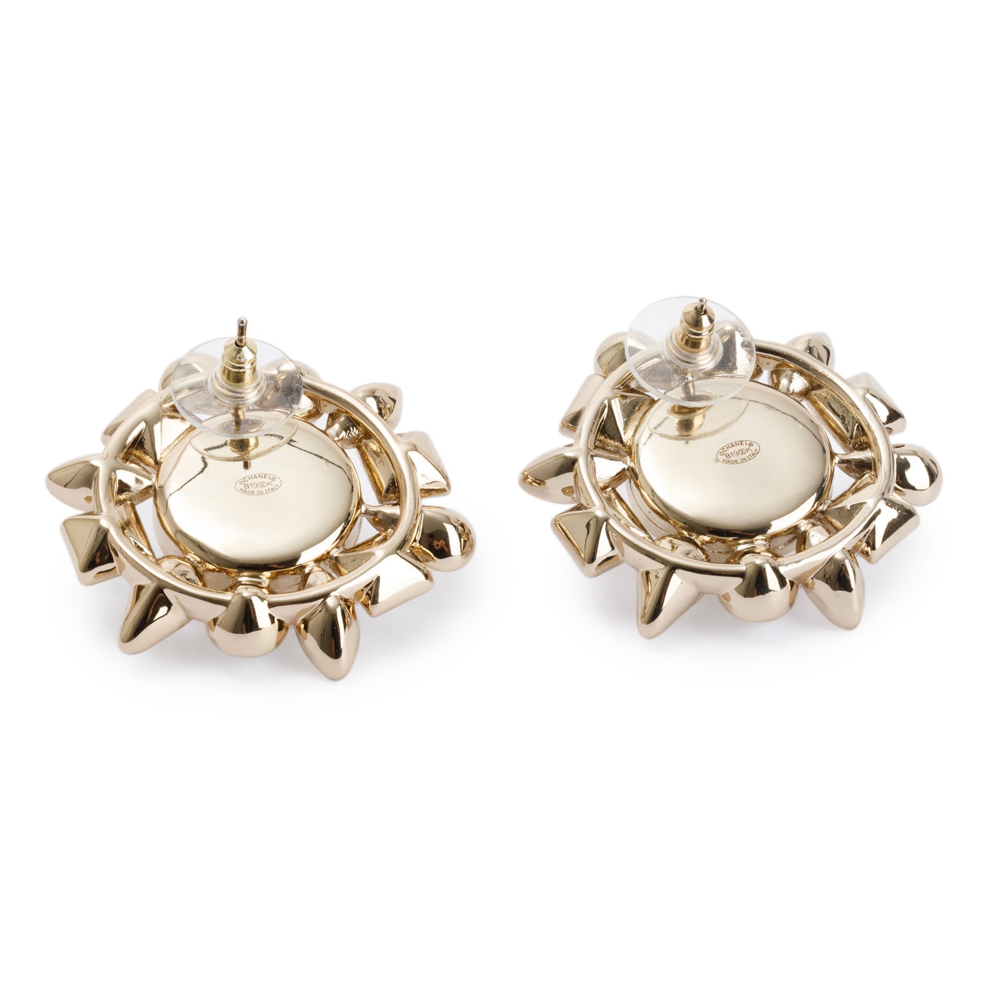 Chanel Gold-Plated Metal Flower Mixed Crystal CC & Faux Pearl Earrings w/ Box