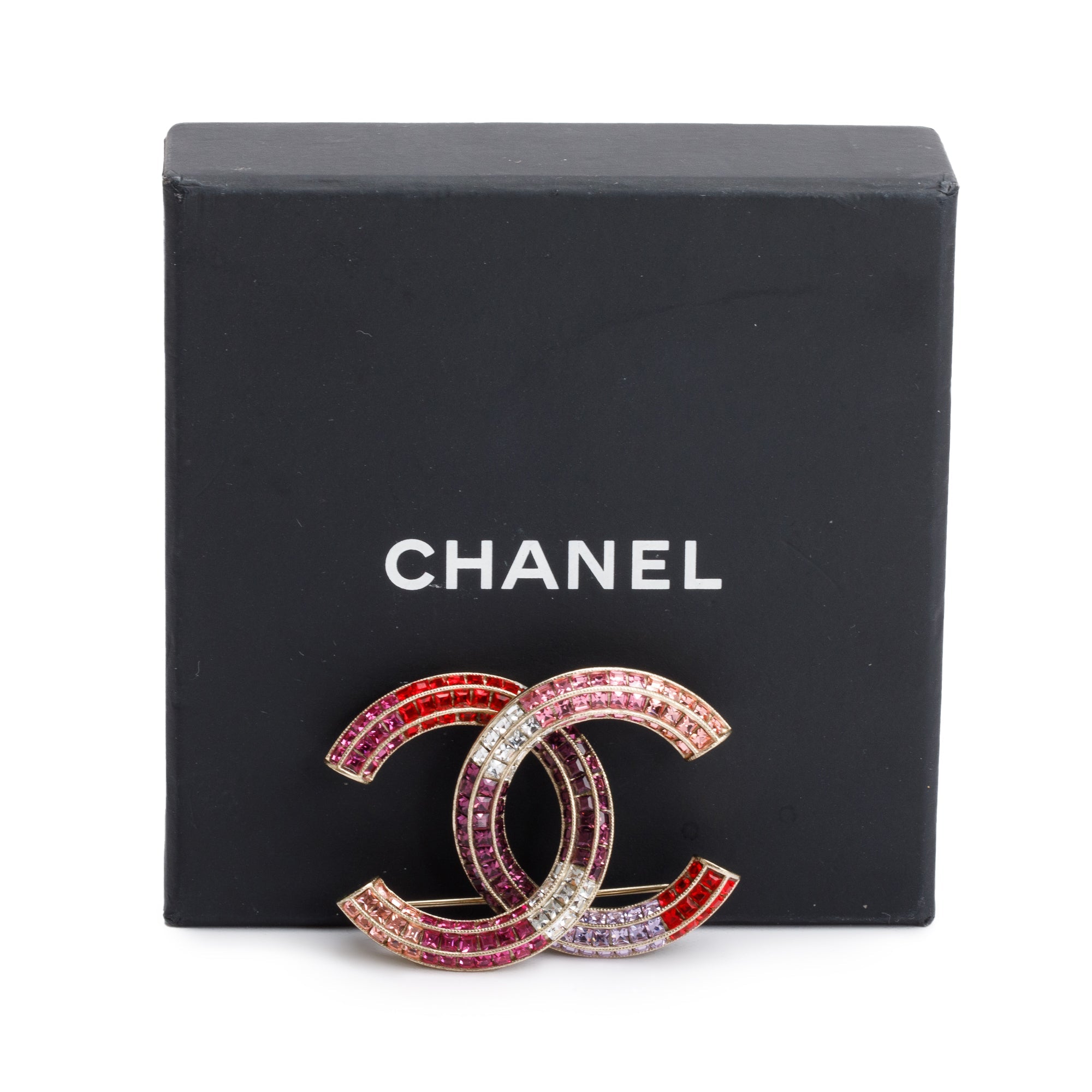 Chanel Gold Plated Multicolor Strass CC Brooch w/ Box