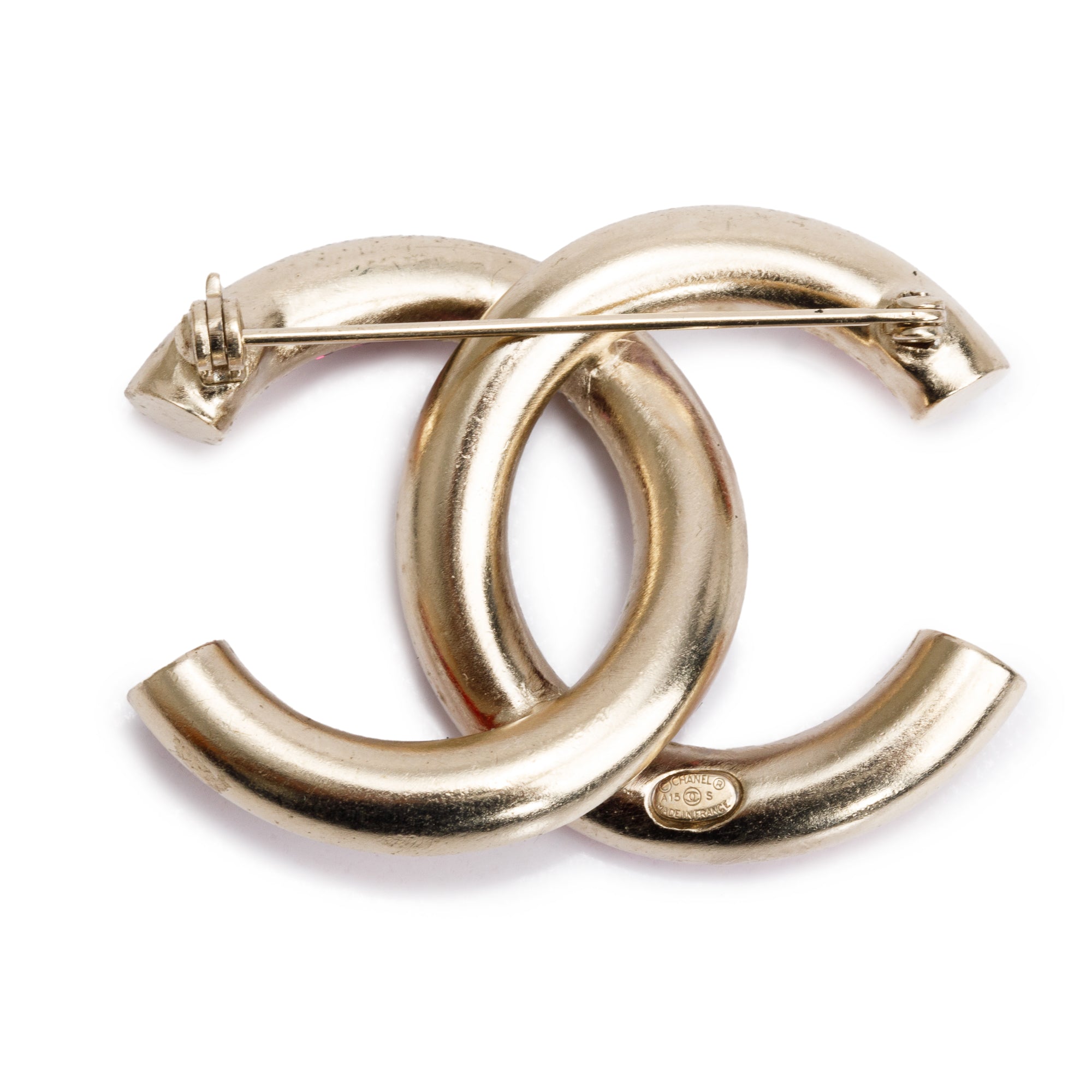 Chanel Gold Plated Multicolor Strass CC Brooch w/ Box