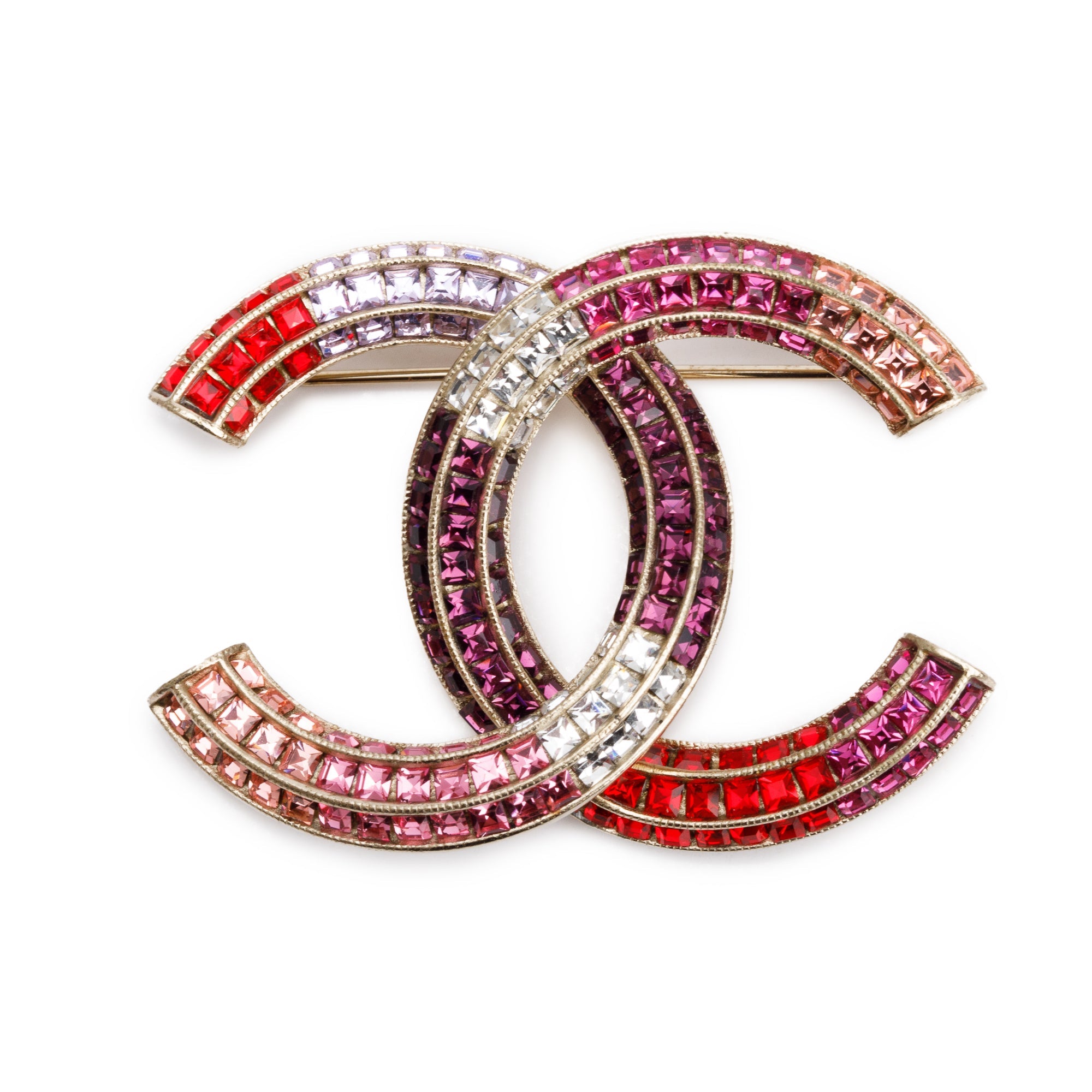 Chanel Gold Plated Multicolor Strass CC Brooch w/ Box