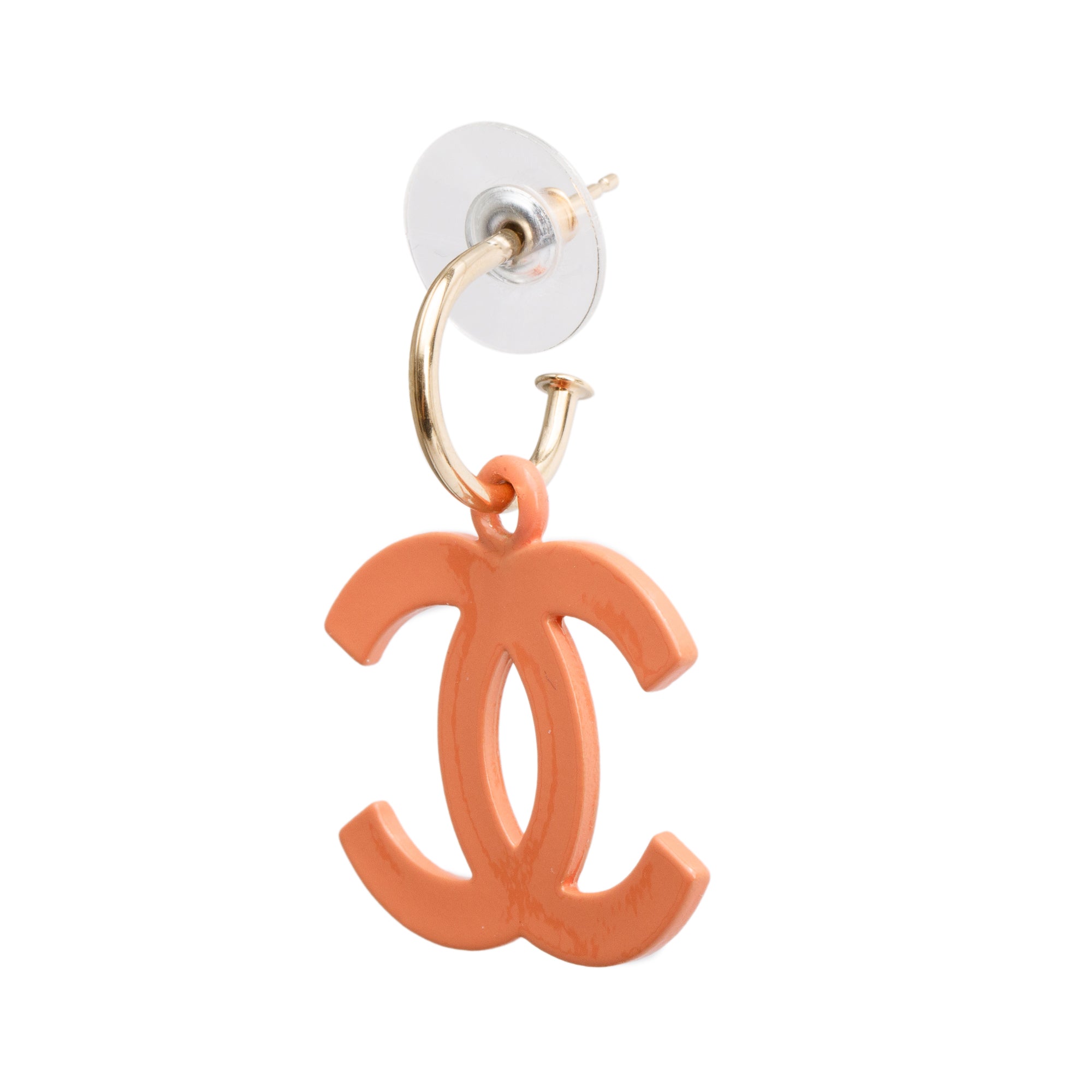 Chanel Gold Plated Pink Resin CC Drop Earrings