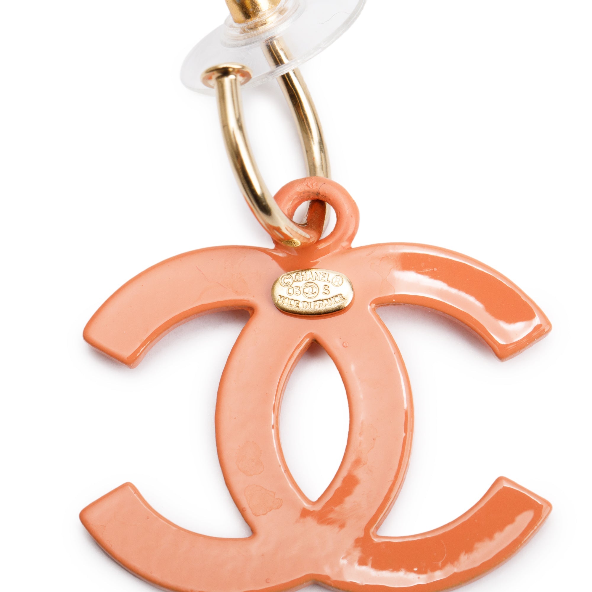 Chanel Gold Plated Pink Resin CC Drop Earrings