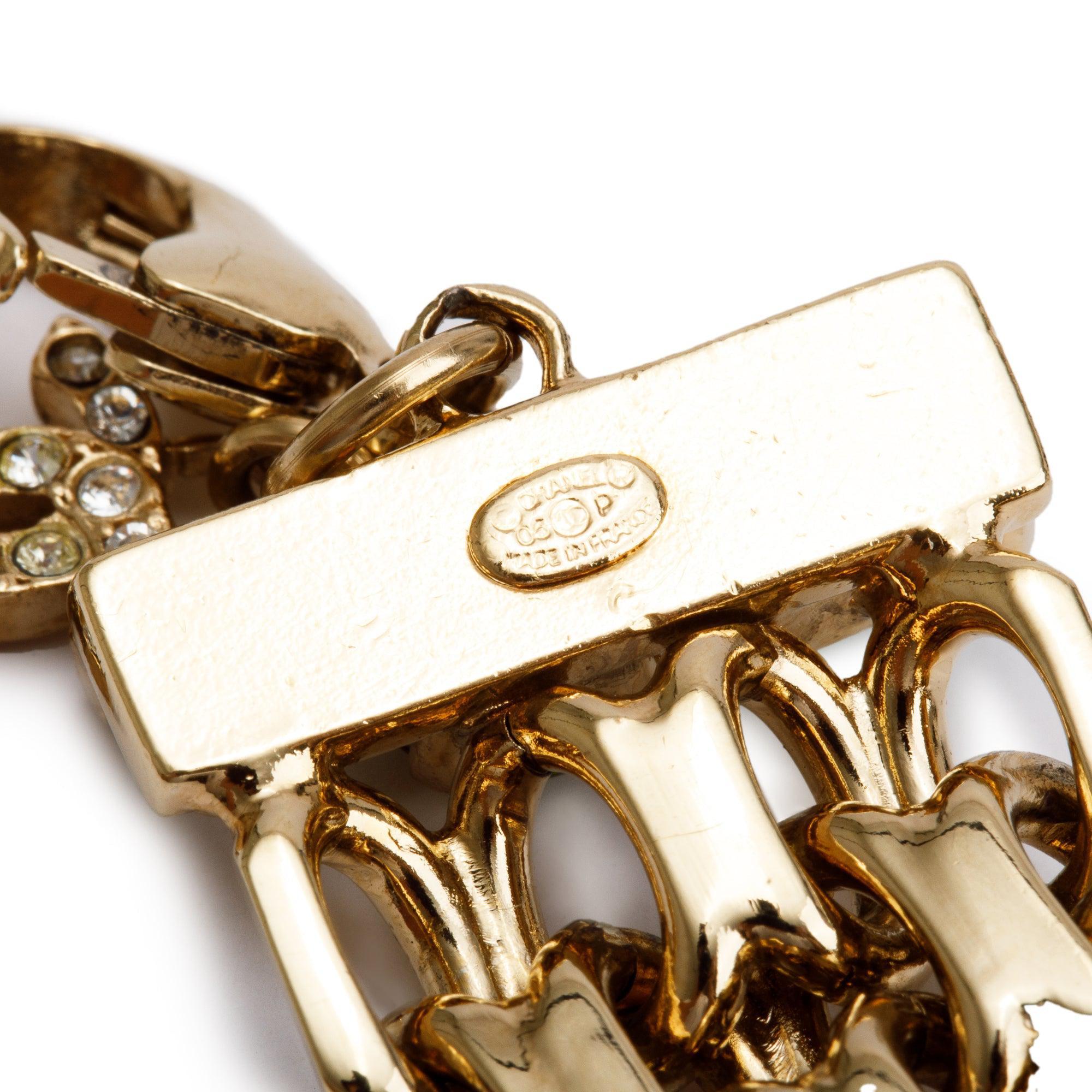 Chanel Gold Plated Resin, Enamel, Faux Pearl & Crystal Cluster Reissue Chain Bracelet