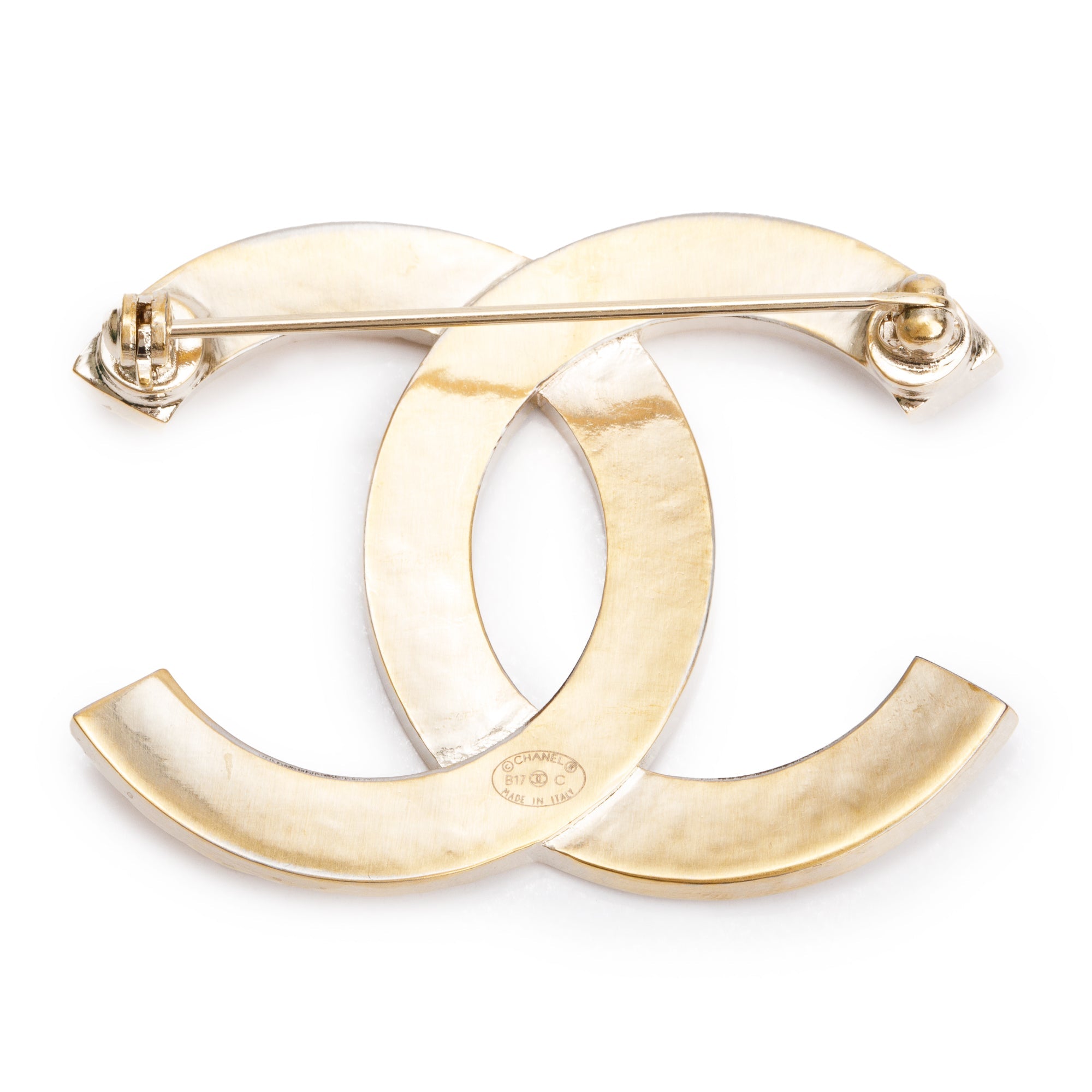Chanel Gold Plated Strass CC Quilted Brooch w/ Box