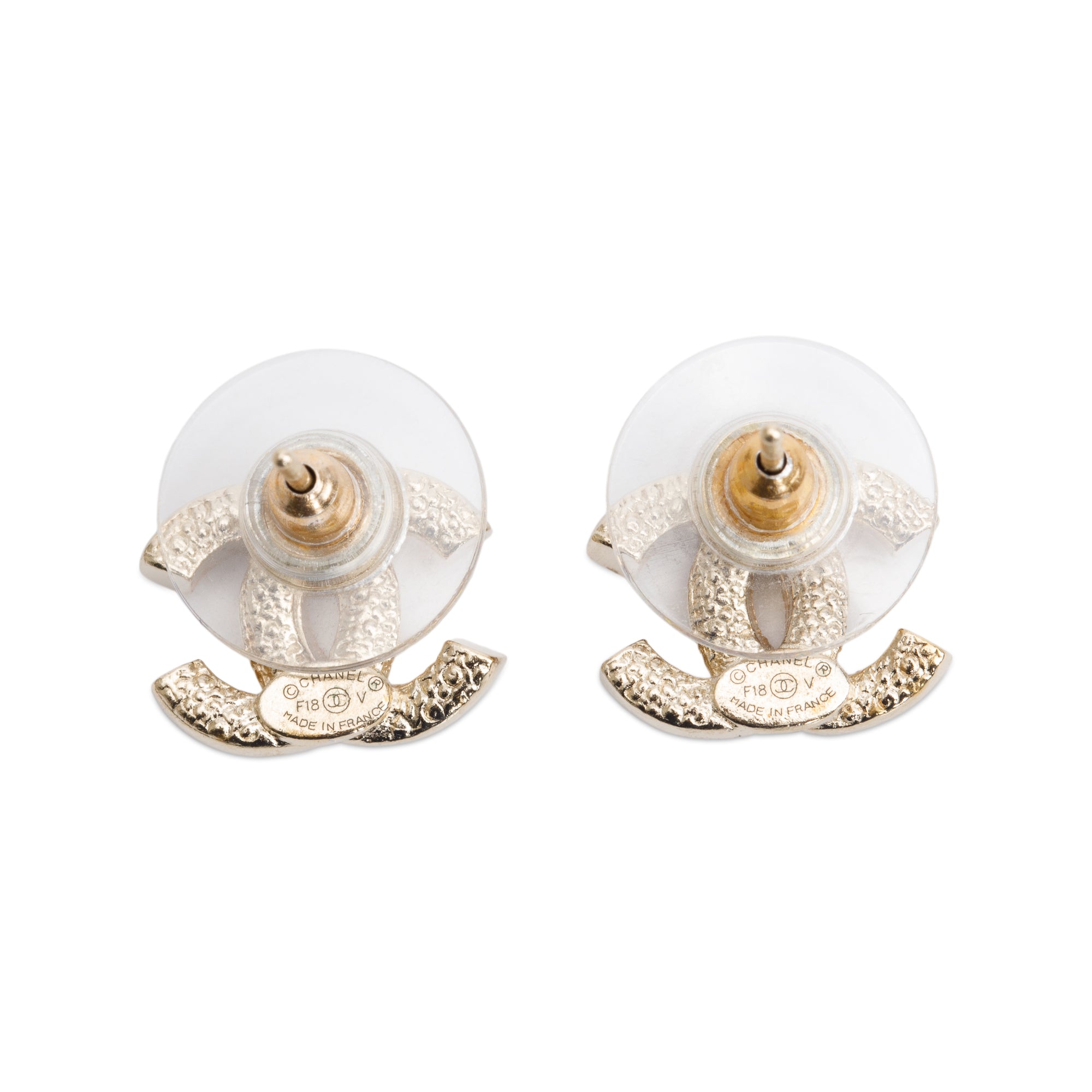 Chanel Gold Plated Strass CC Stud Earrings w/ Box