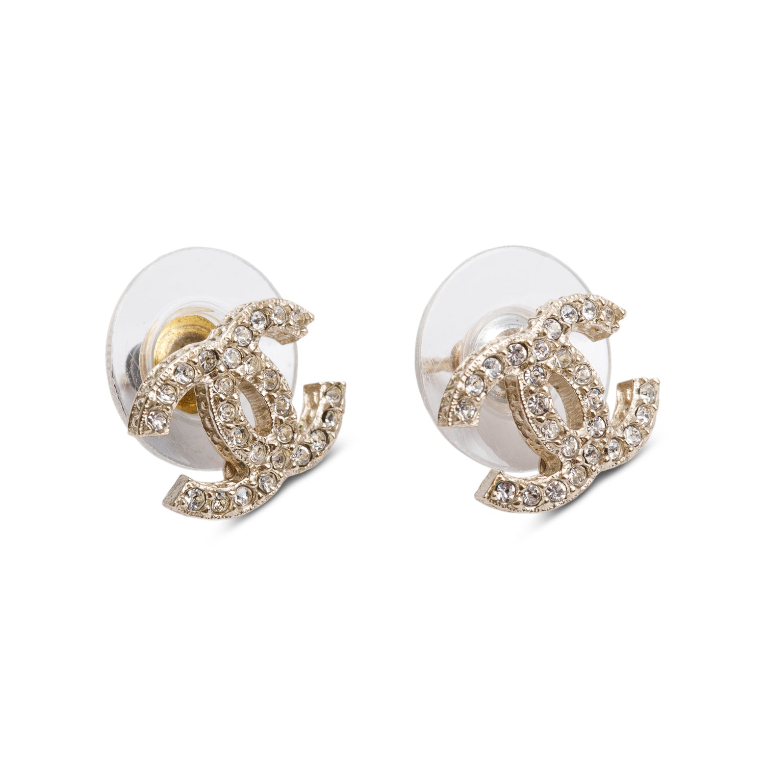 Chanel Gold Plated Strass CC Stud Earrings w/ Box & Receipt